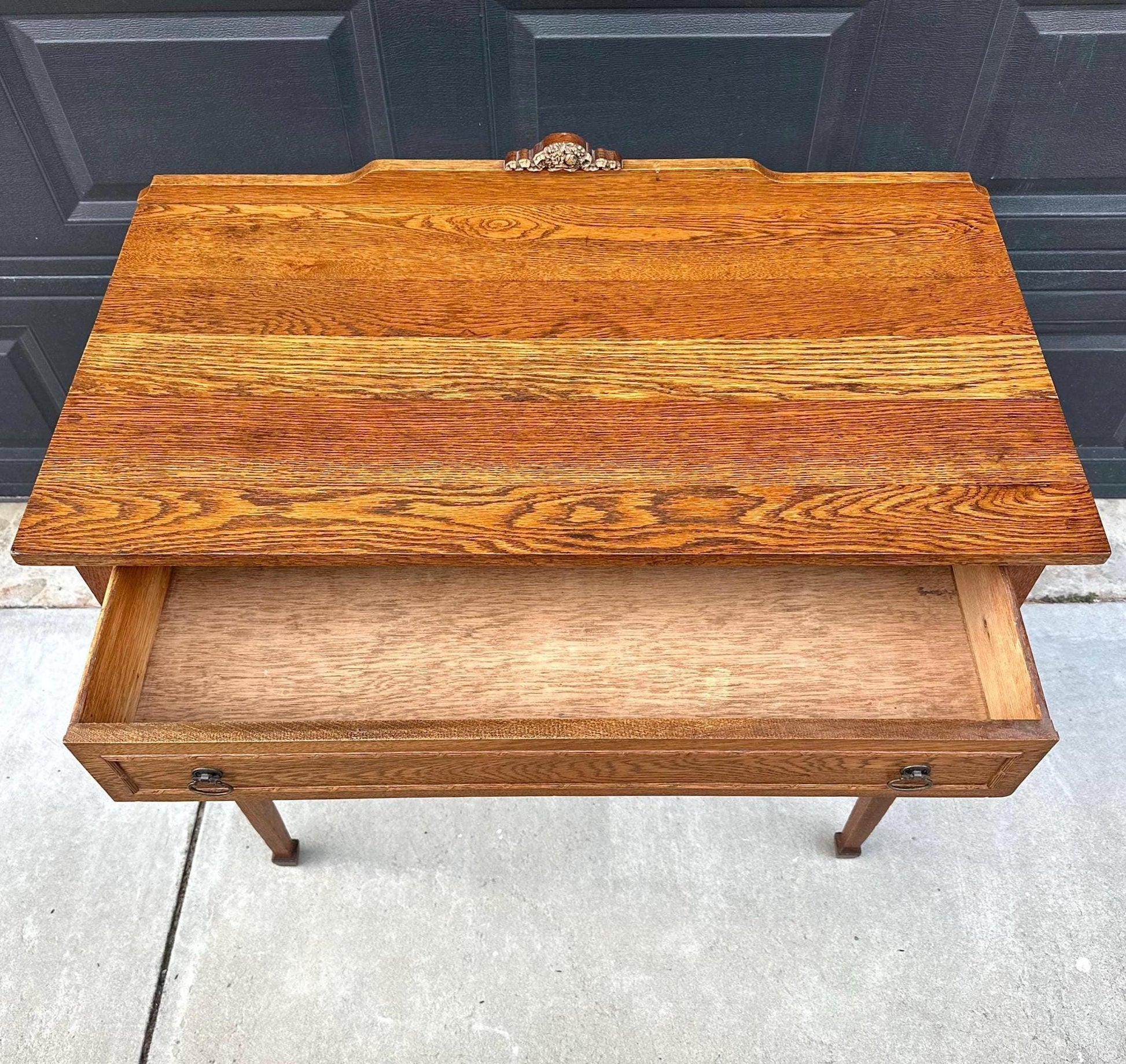 Antique Early 1900's Solid Wood Single Drawer Tiger Oak Entry Accent Table