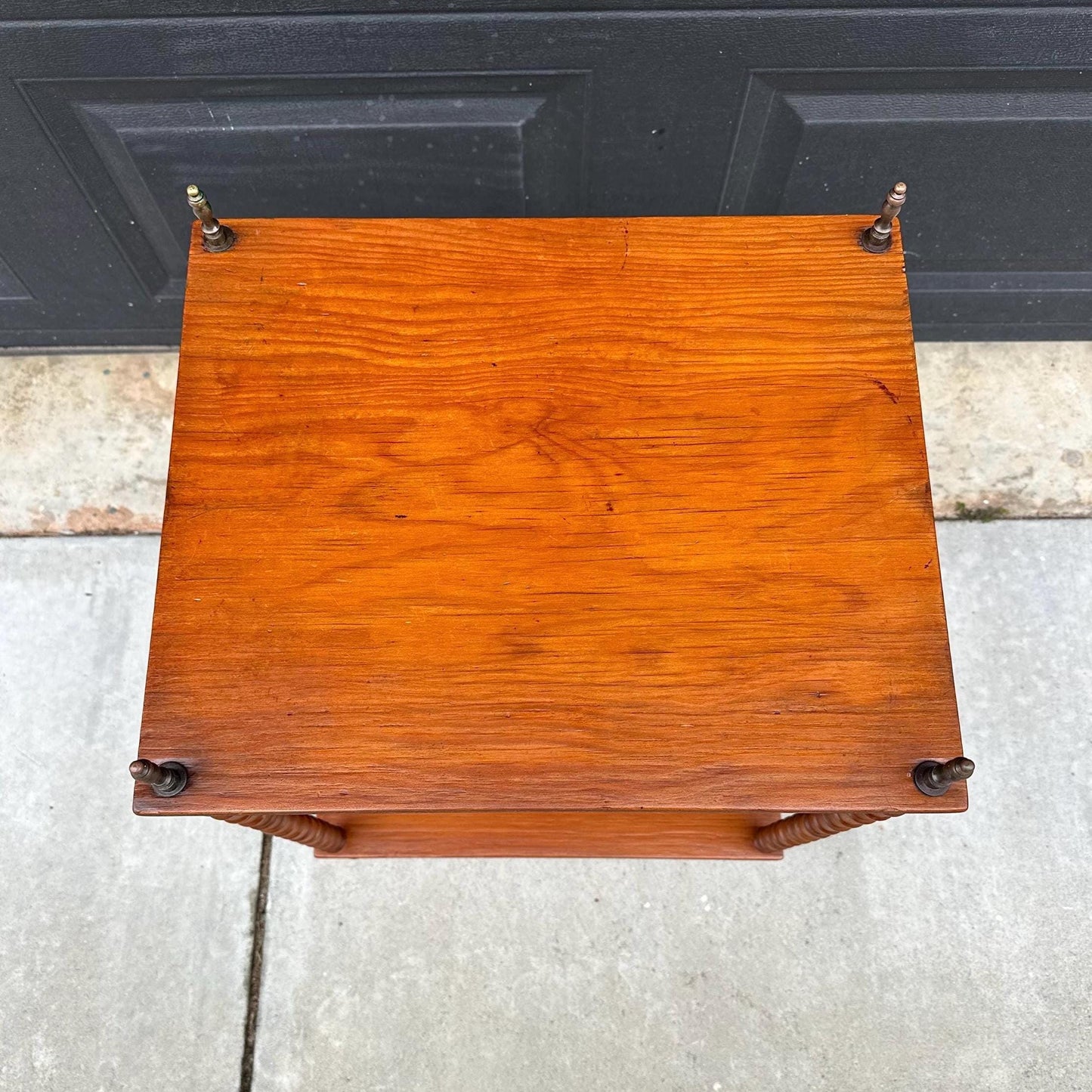 Antique Early 1900's Bobbin Leg Brass Finial Oak Side Table