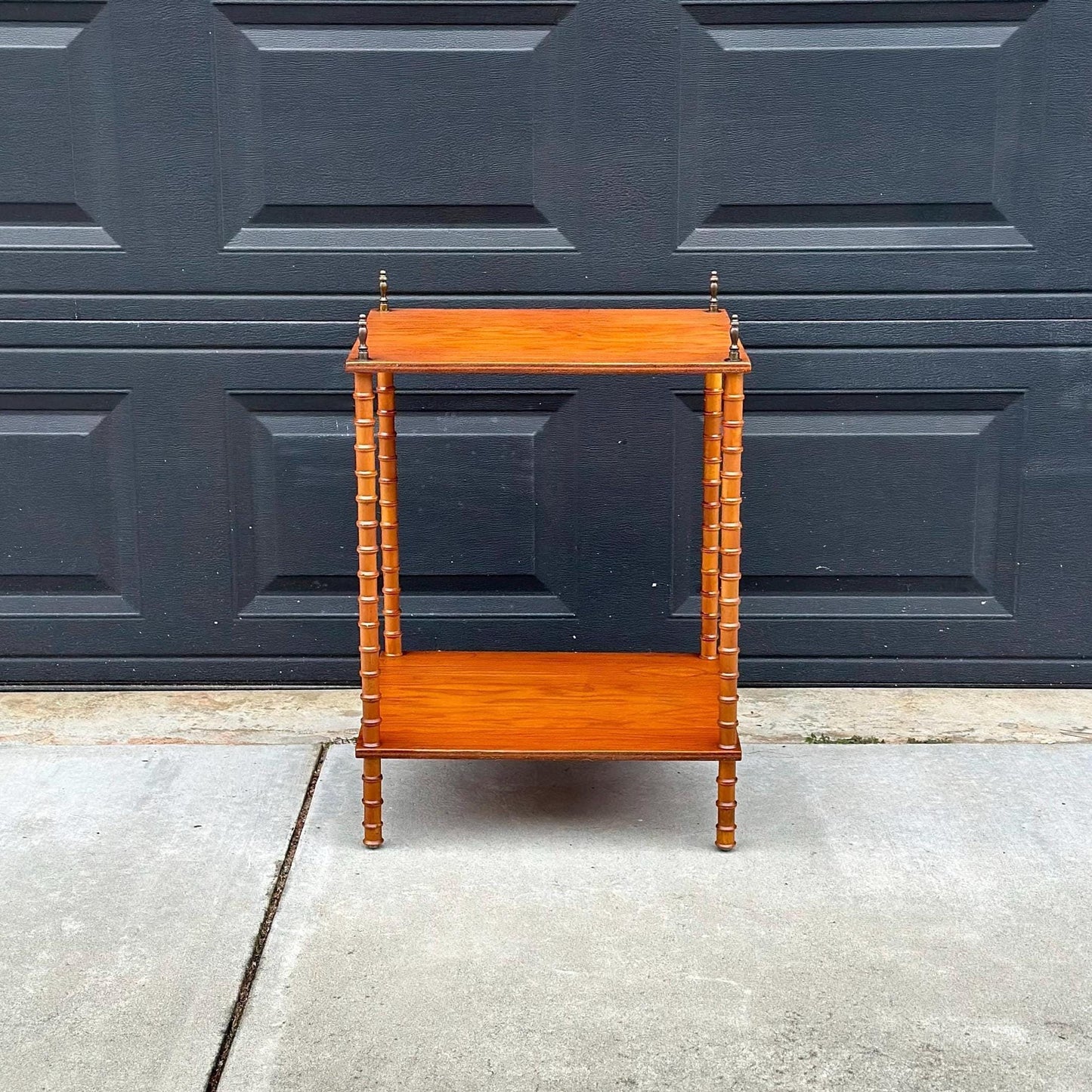 Antique Early 1900's Bobbin Leg Brass Finial Oak Side Table