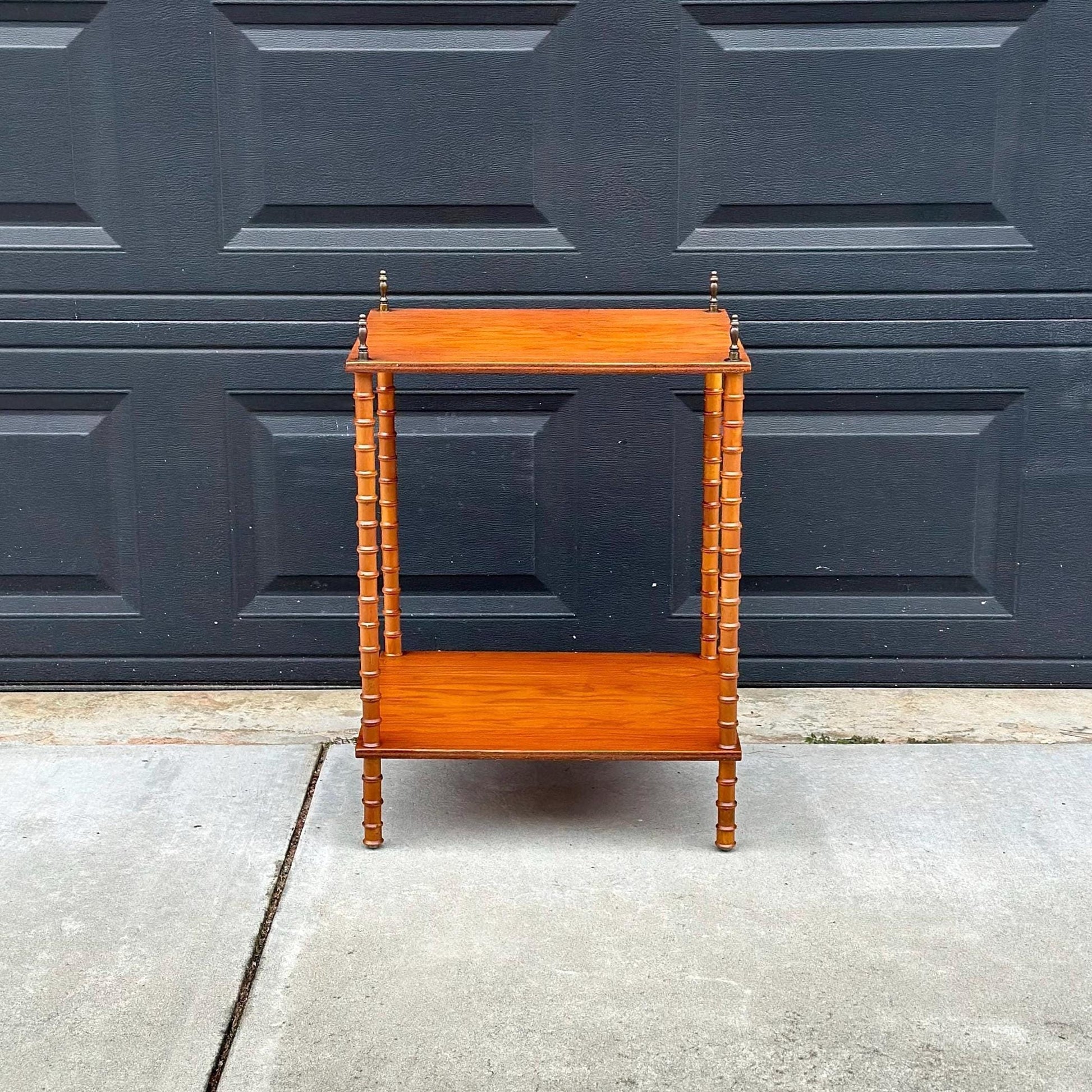 Antique Early 1900's Bobbin Leg Brass Finial Oak Side Table