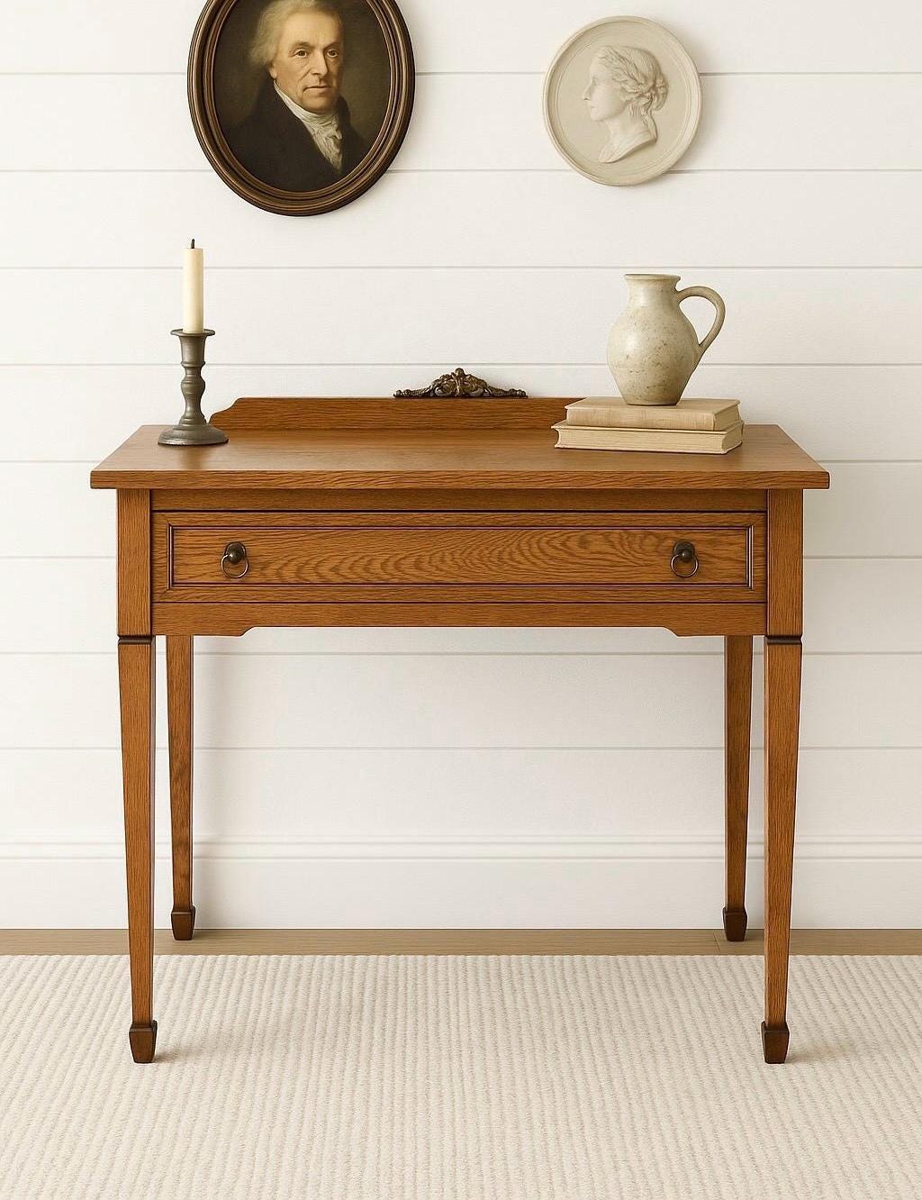 Antique Early 1900's Solid Wood Single Drawer Tiger Oak Entry Accent Table