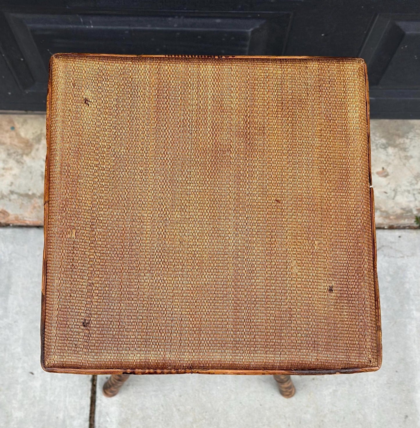 Antique Late 1800's Burnt Bamboo Woven Reed & Maple Wood Lift Top Table