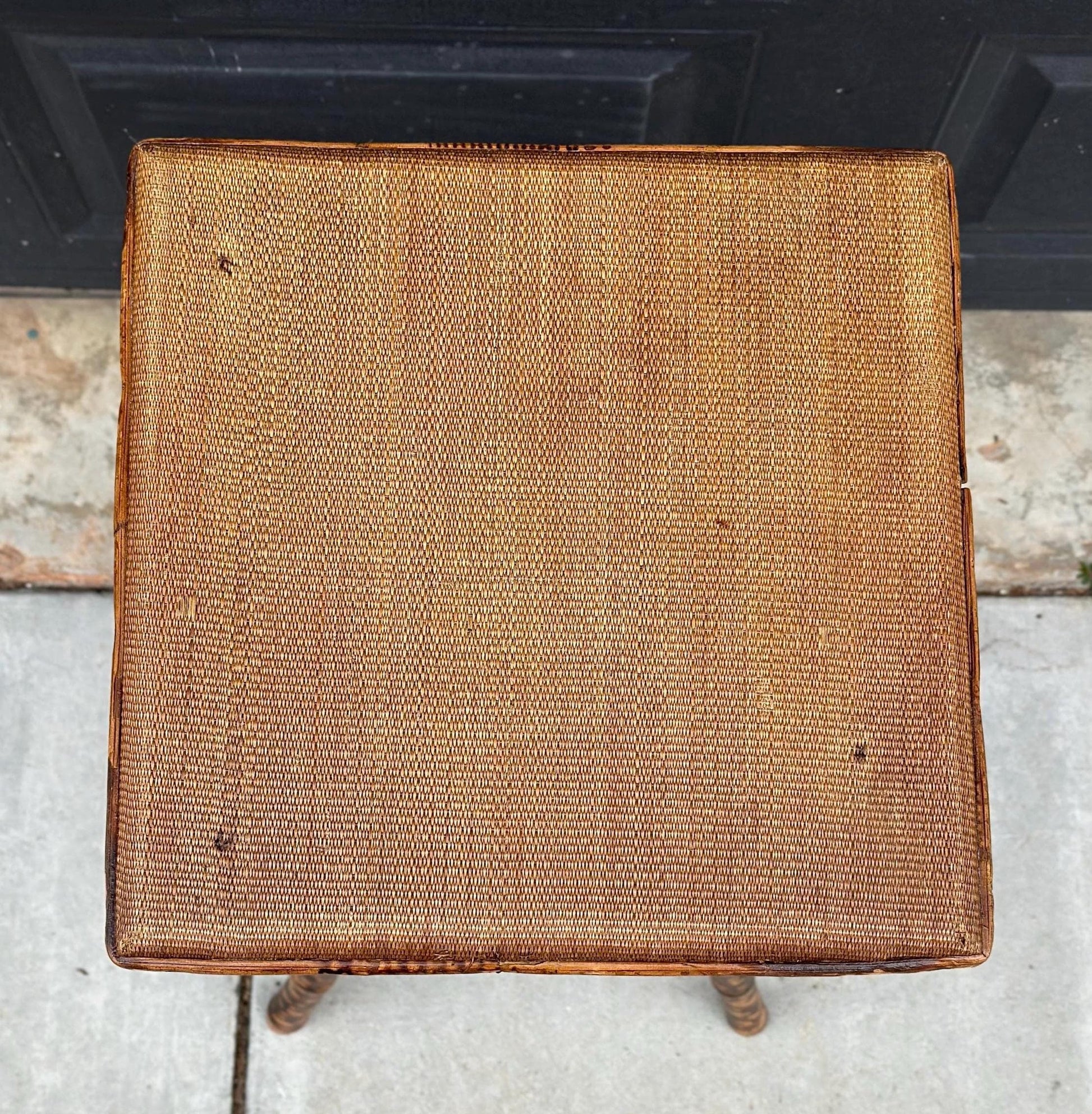 Antique Late 1800's Burnt Bamboo Woven Reed & Maple Wood Lift Top Table