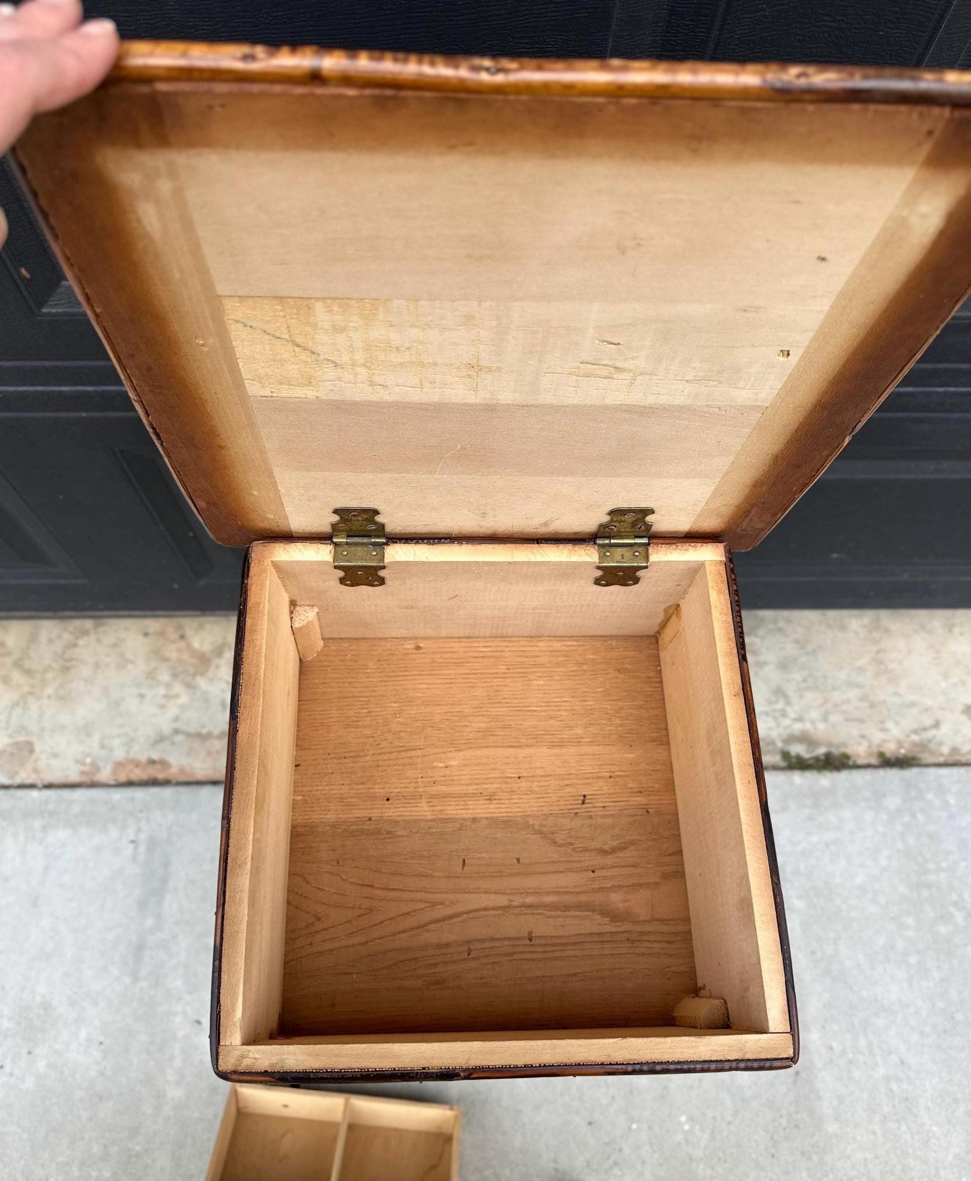 Antique Late 1800's Burnt Bamboo Woven Reed & Maple Wood Lift Top Table