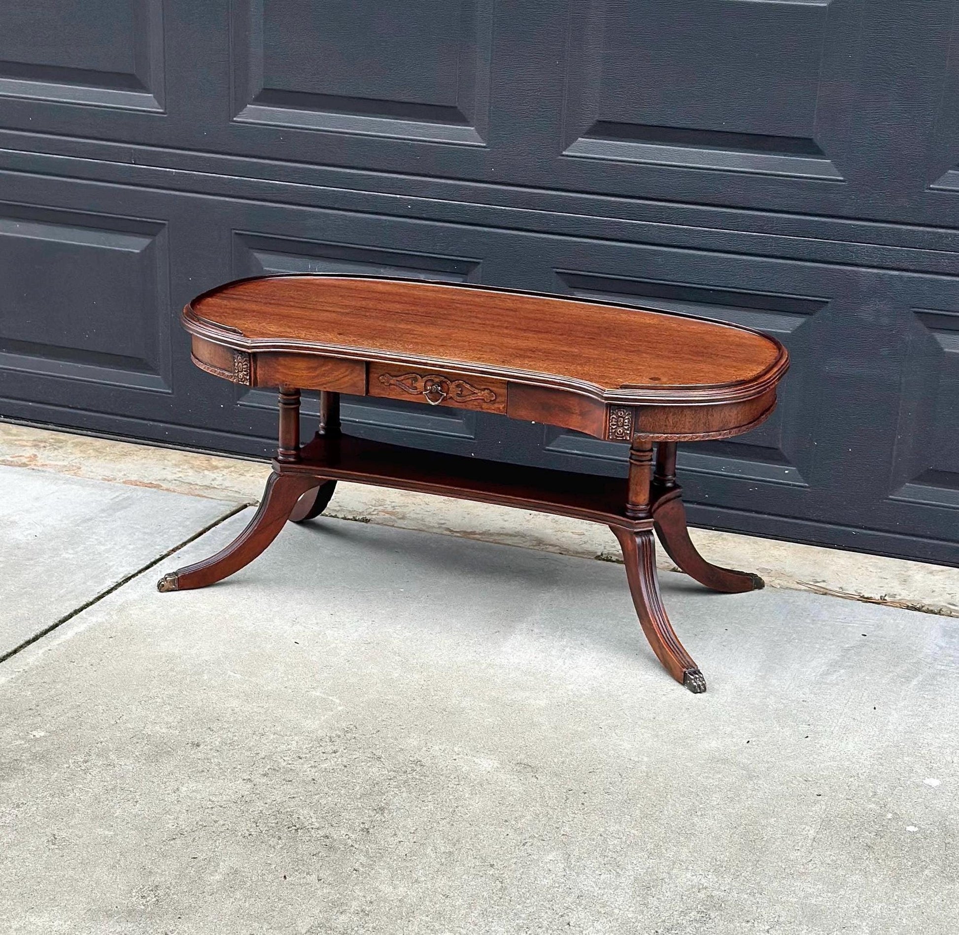 Antique Early 1900's Federal Mahogany Wood Single Drawer Coffee Table