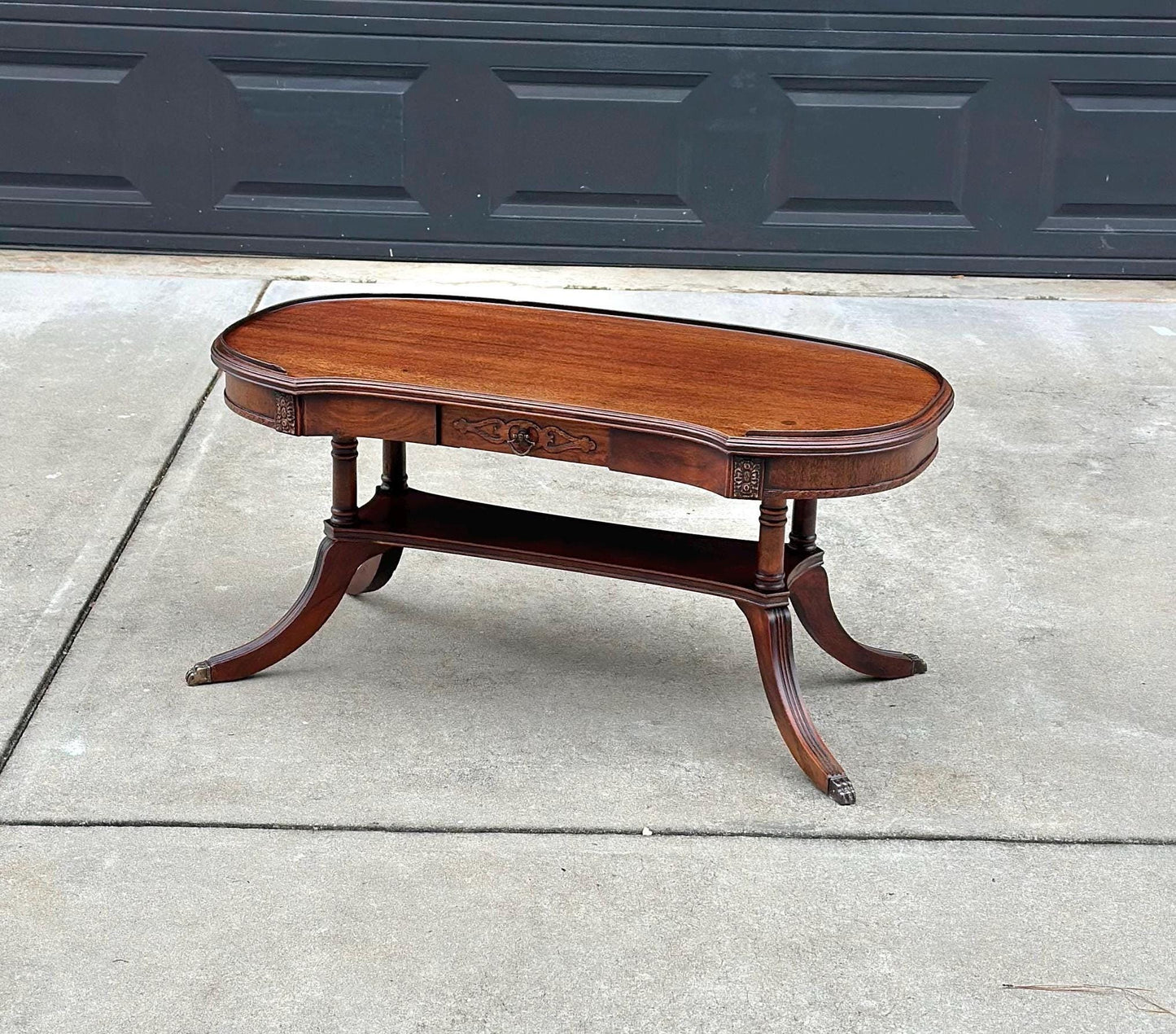 Antique Early 1900's Federal Mahogany Wood Single Drawer Coffee Table