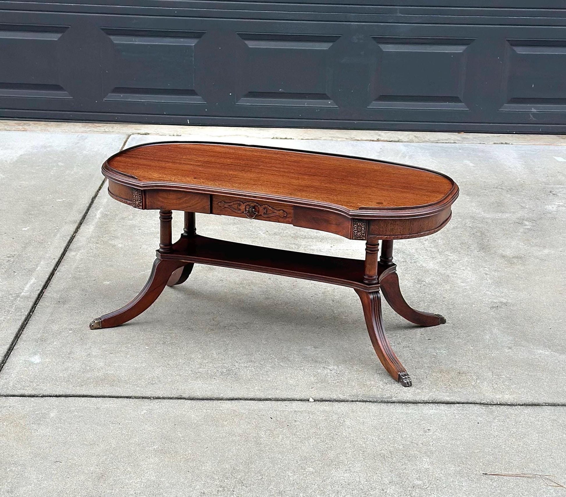 Antique Early 1900's Federal Mahogany Wood Single Drawer Coffee Table