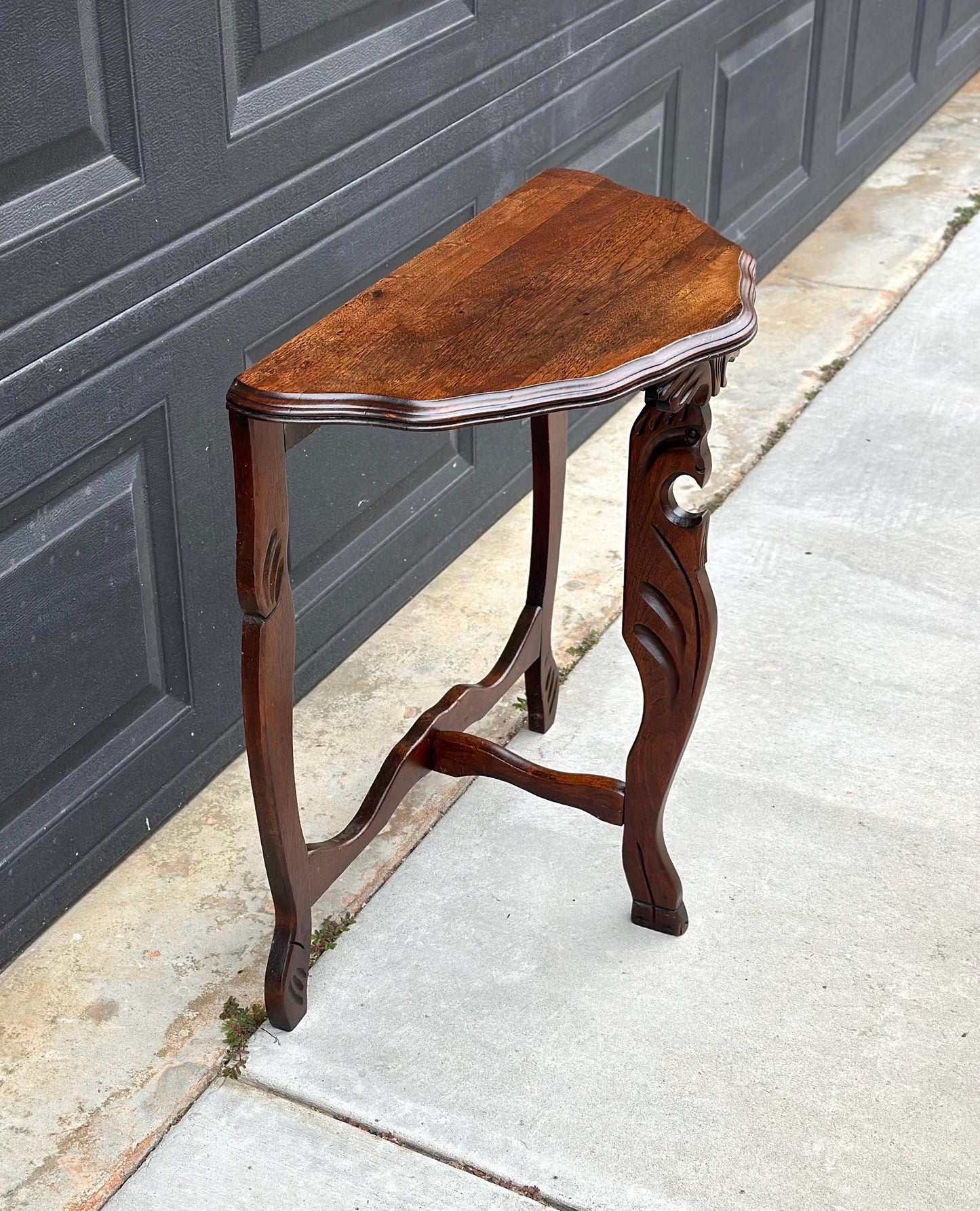 Antique Early 1900's Solid Wood Demilune Walnut AccentTable
