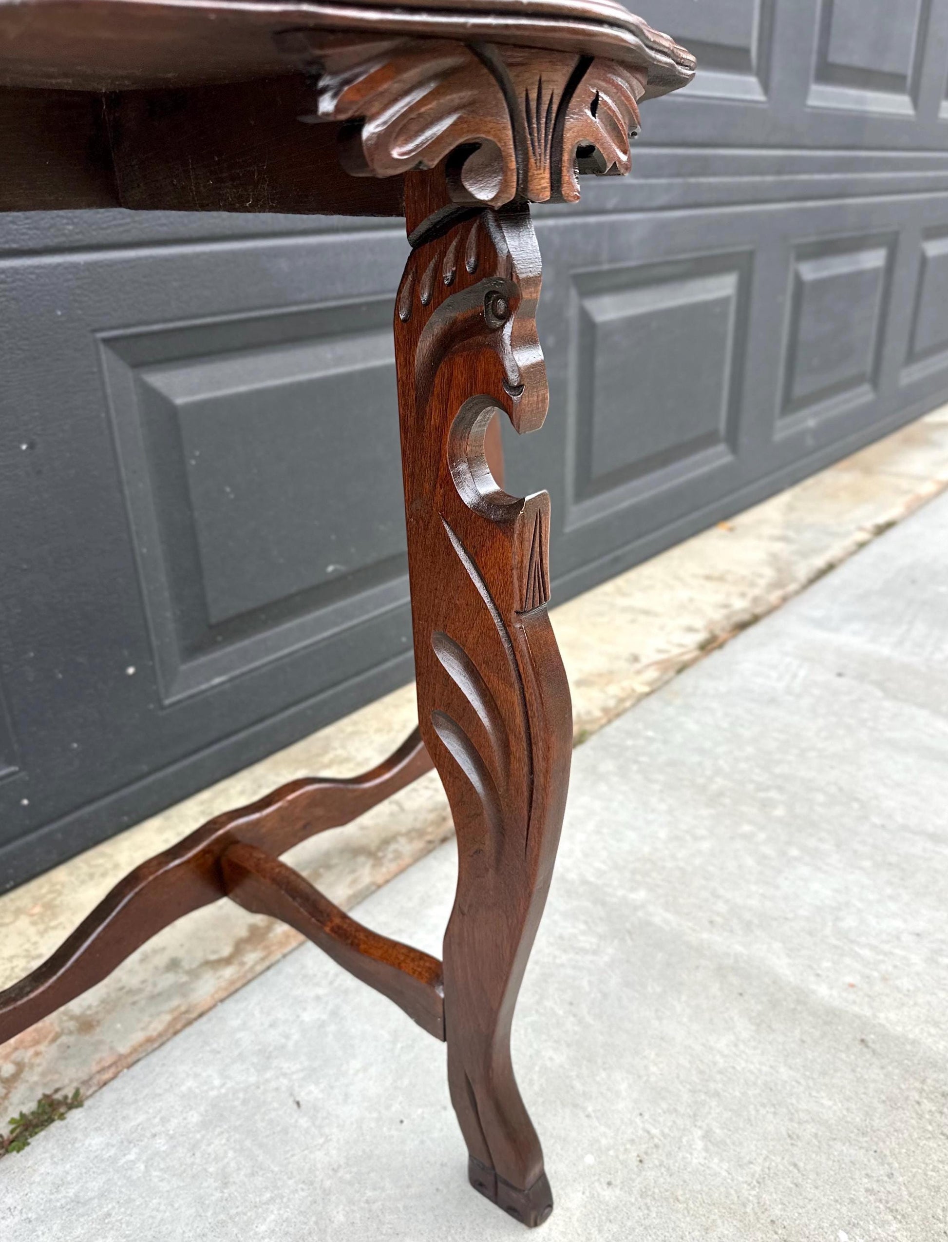 Antique Early 1900's Solid Wood Demilune Walnut AccentTable