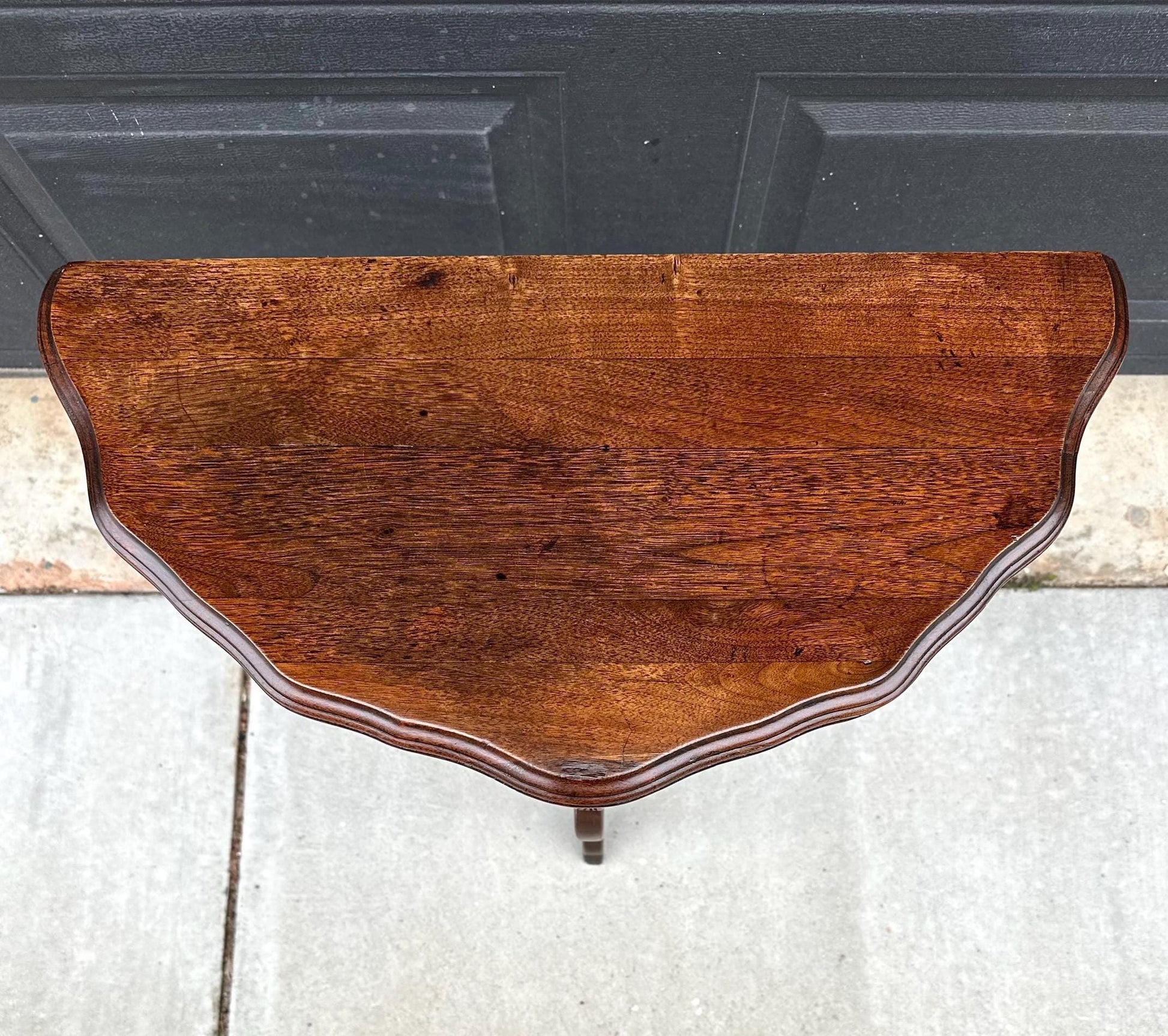 Antique Early 1900's Solid Wood Demilune Walnut AccentTable