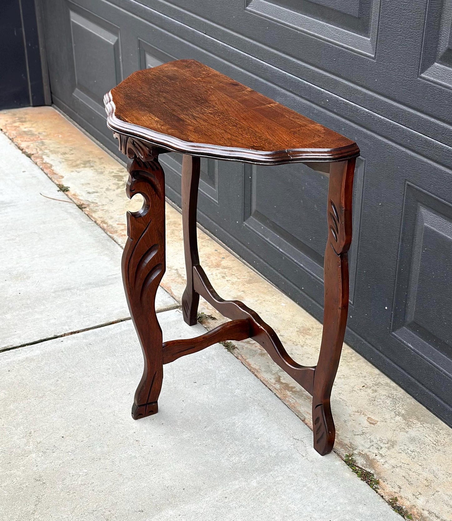 Antique Early 1900's Solid Wood Demilune Walnut AccentTable