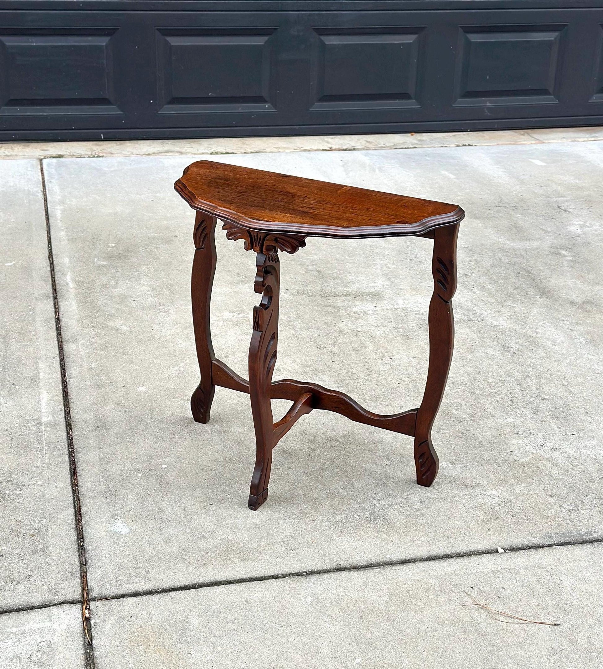 Antique Early 1900's Solid Wood Demilune Walnut AccentTable