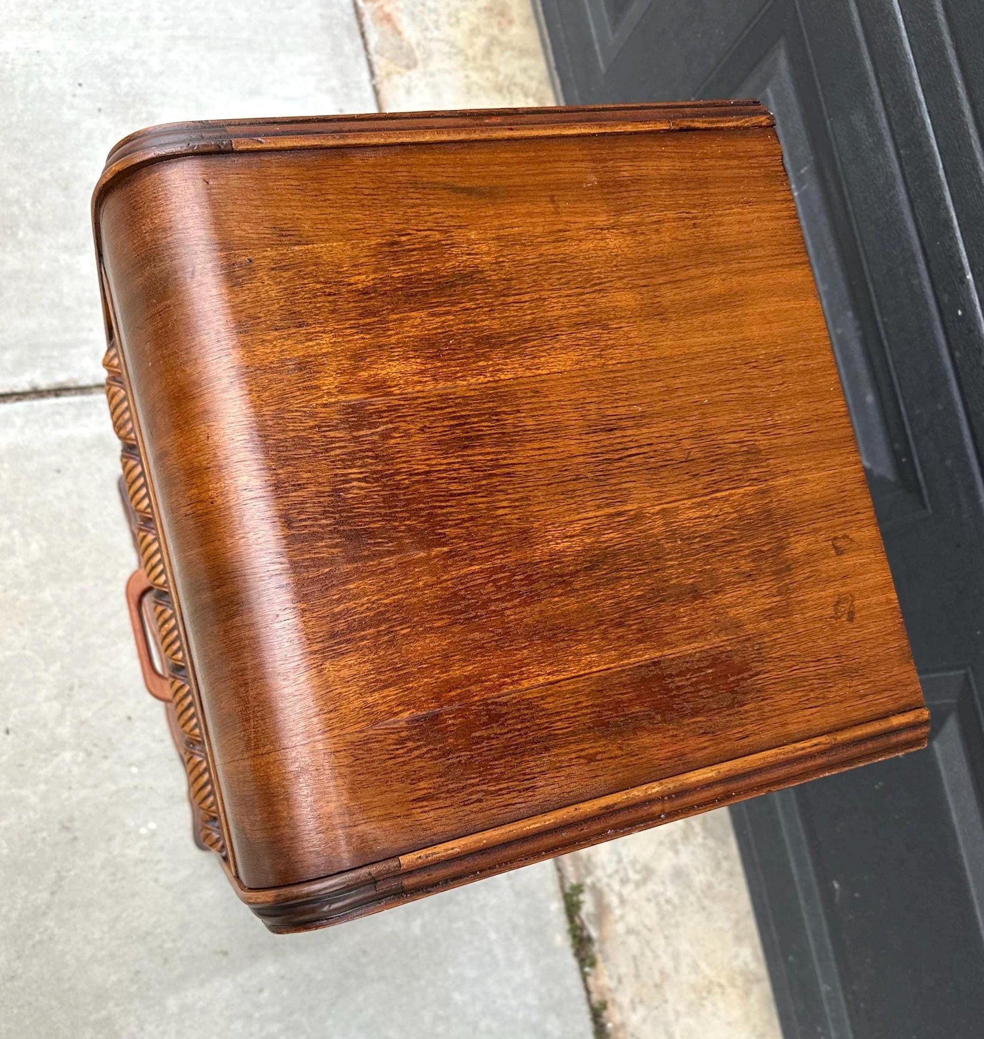 Antique Early 1900's Waterfall Walnut & Burl Wood Bedside Table with Cabinet