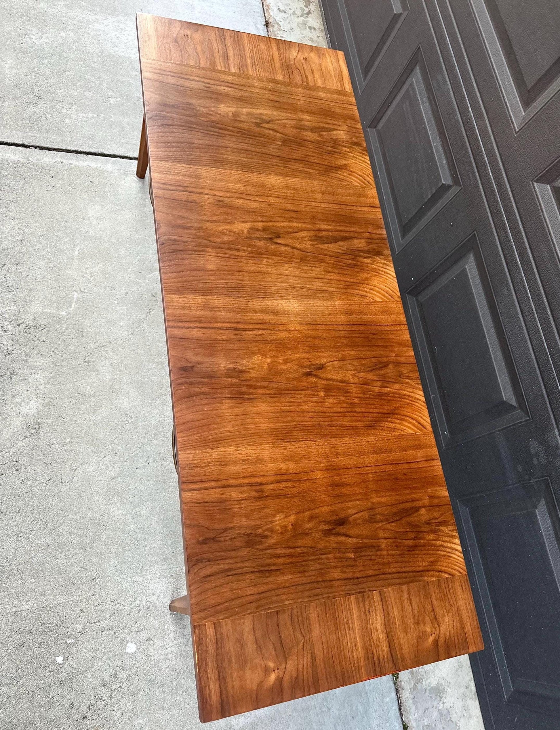 Vintage Mid 1900's Walnut Wood Mid Century Modern Two Drawer Platform Coffee Table