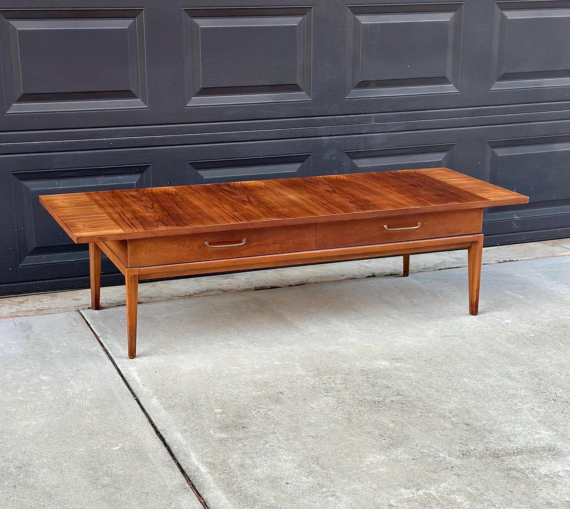 Vintage Mid 1900's Walnut Wood Mid Century Modern Two Drawer Platform Coffee Table