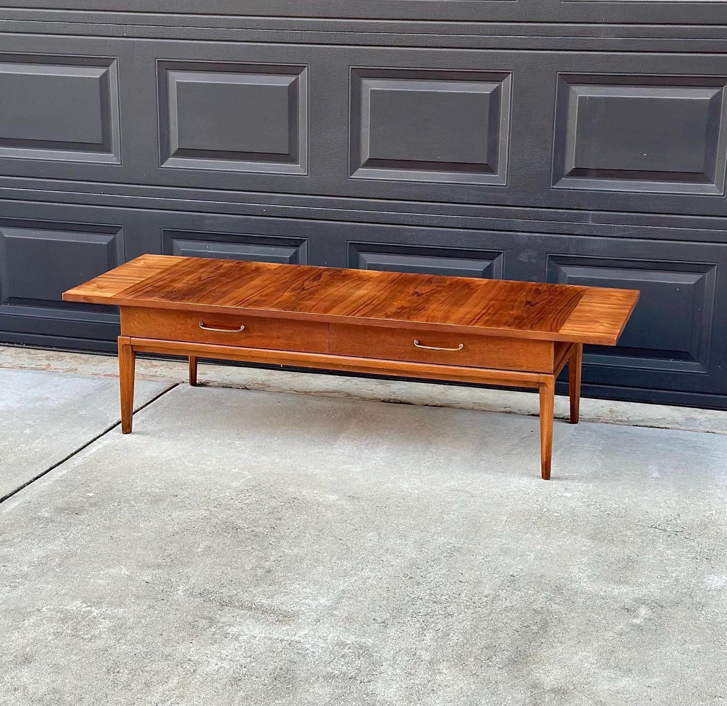 Vintage Mid 1900's Walnut Wood Mid Century Modern Two Drawer Platform Coffee Table