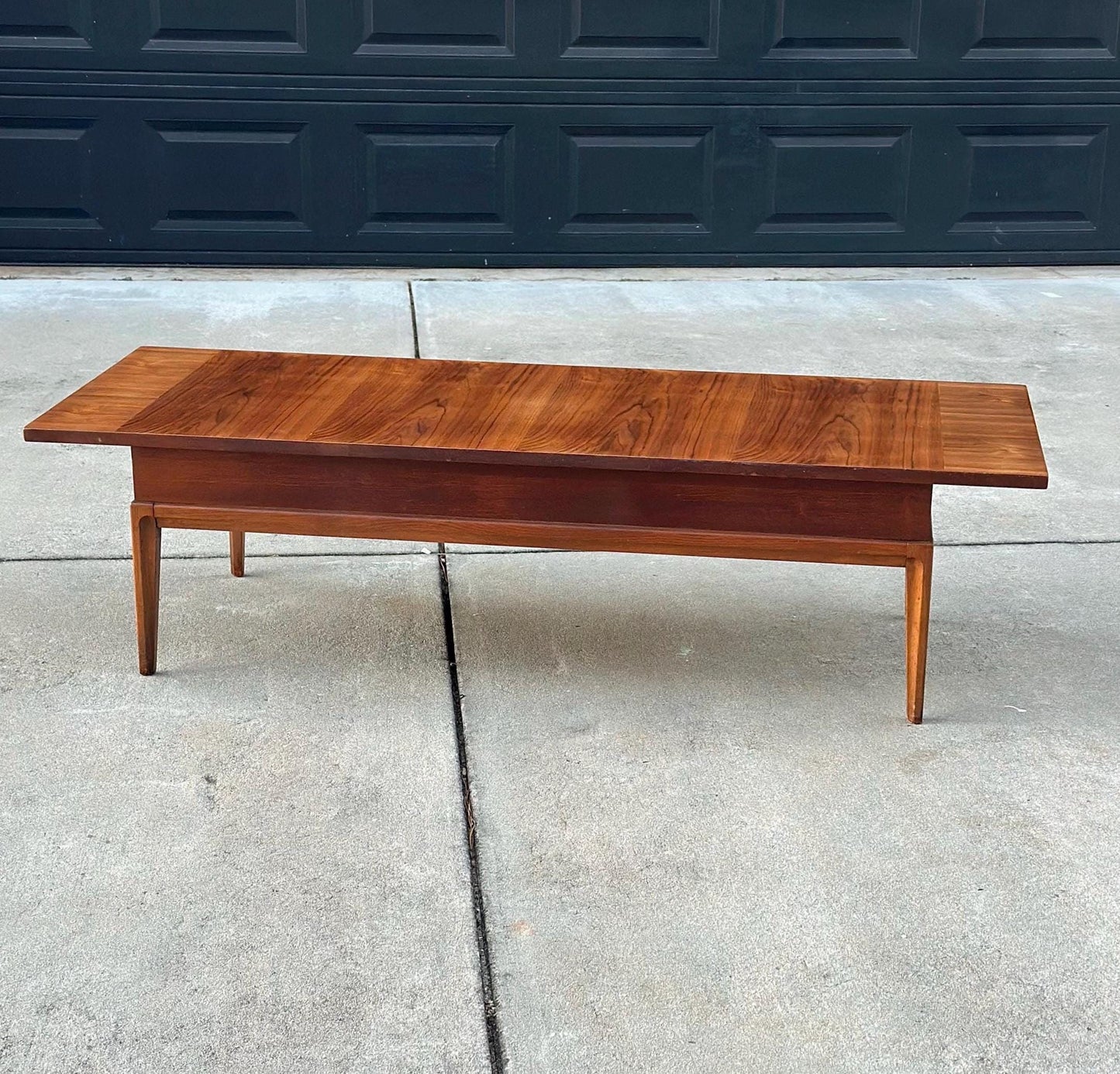Vintage Mid 1900's Walnut Wood Mid Century Modern Two Drawer Platform Coffee Table