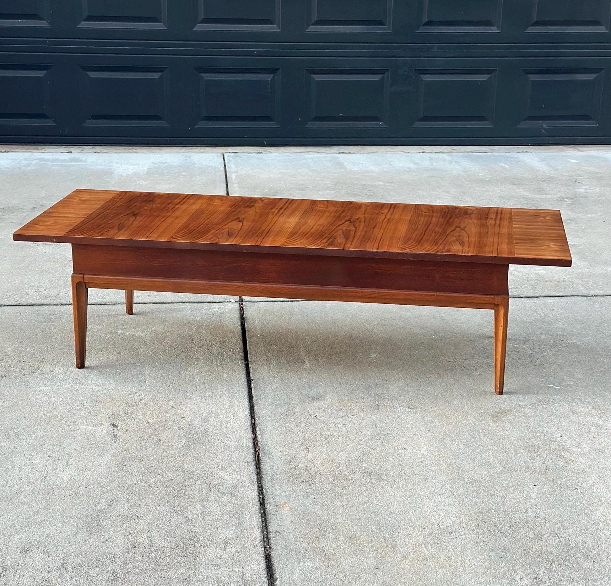 Vintage Mid 1900's Walnut Wood Mid Century Modern Two Drawer Platform Coffee Table