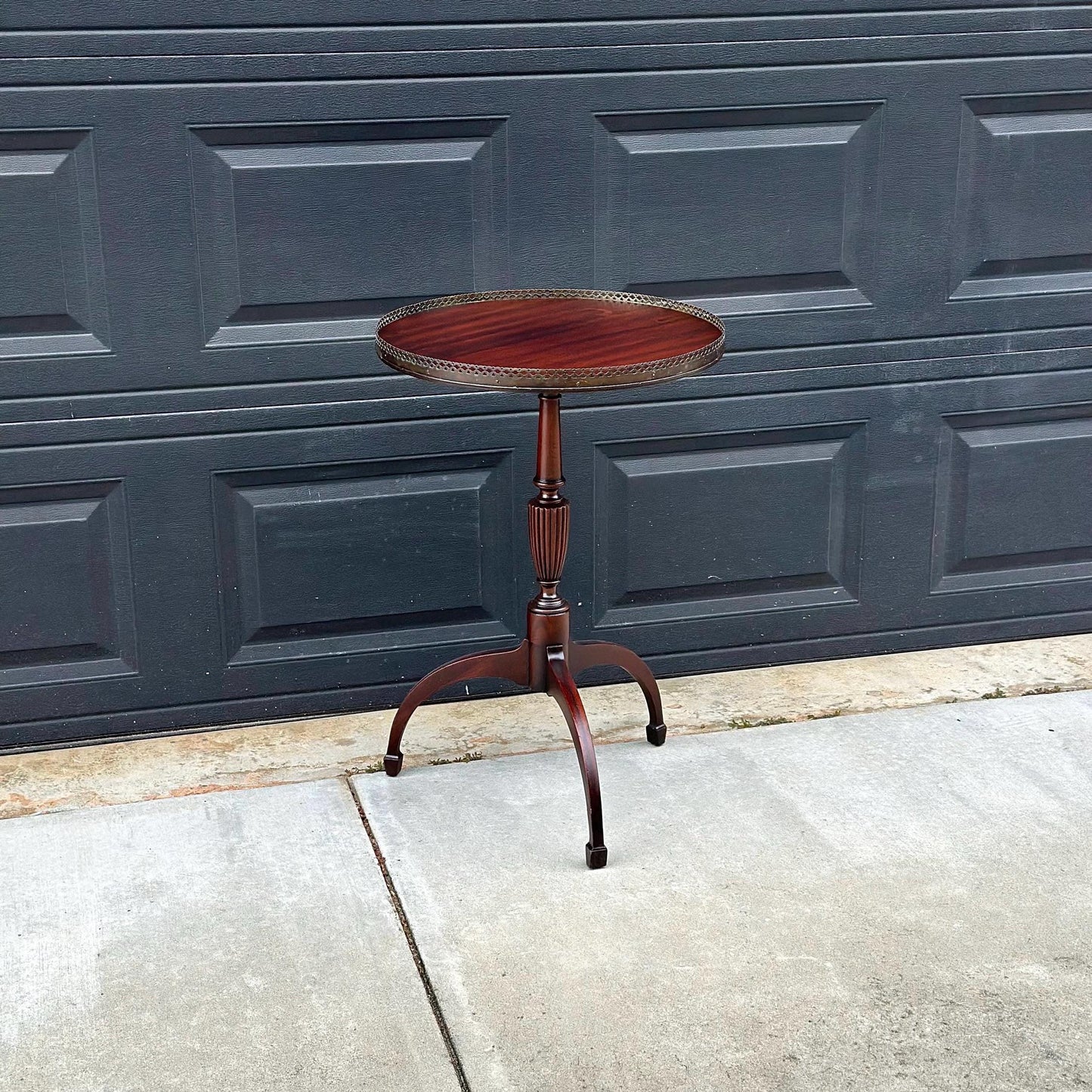 Antique Early 1900's Solid Wood Brass Trim Federal Mahogany Side Table