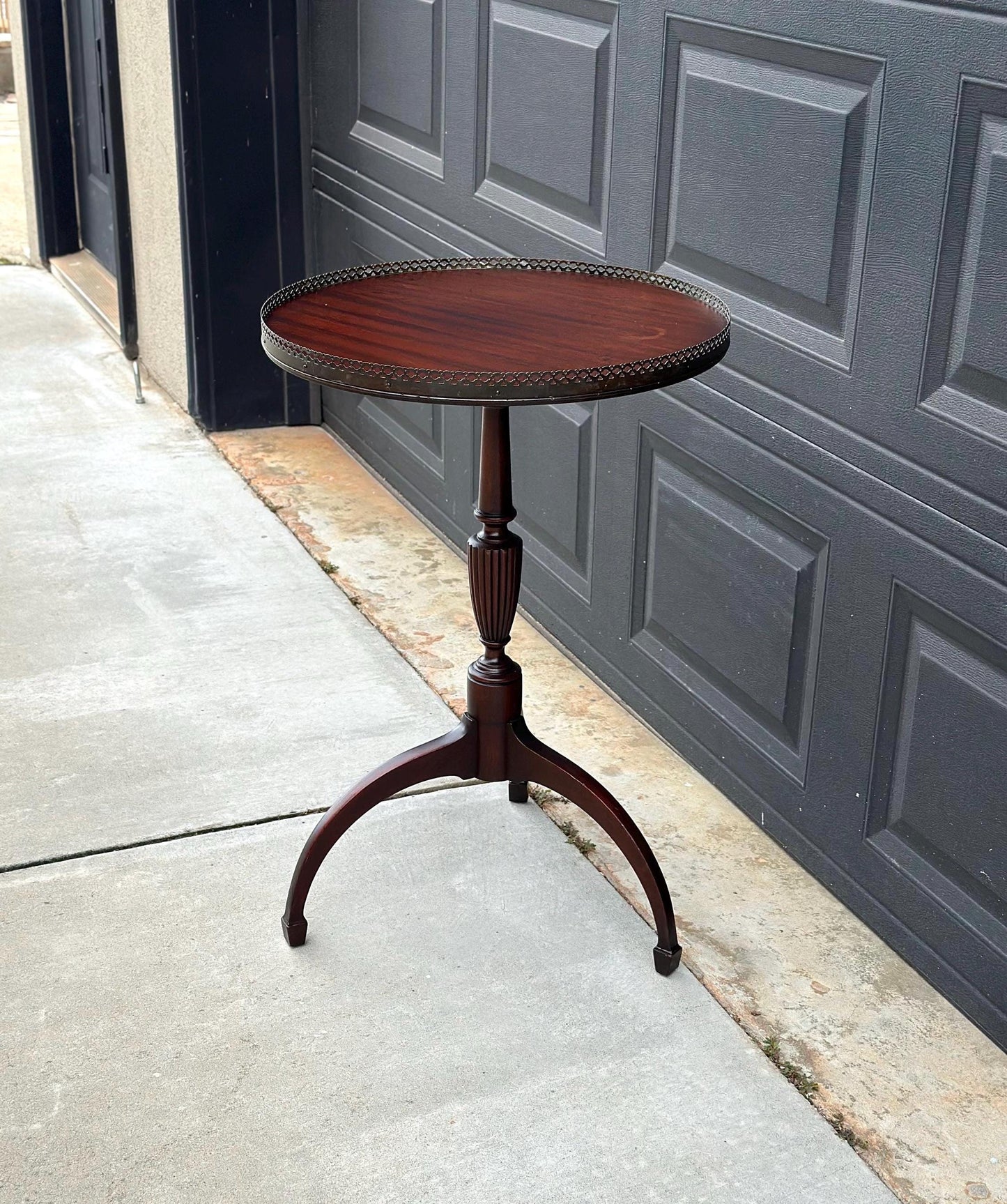 Antique Early 1900's Solid Wood Brass Trim Federal Mahogany Side Table
