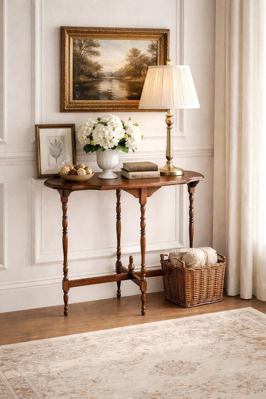 Antique Early 1900's Solid Wood Spindle Leg Foyer Entry Table