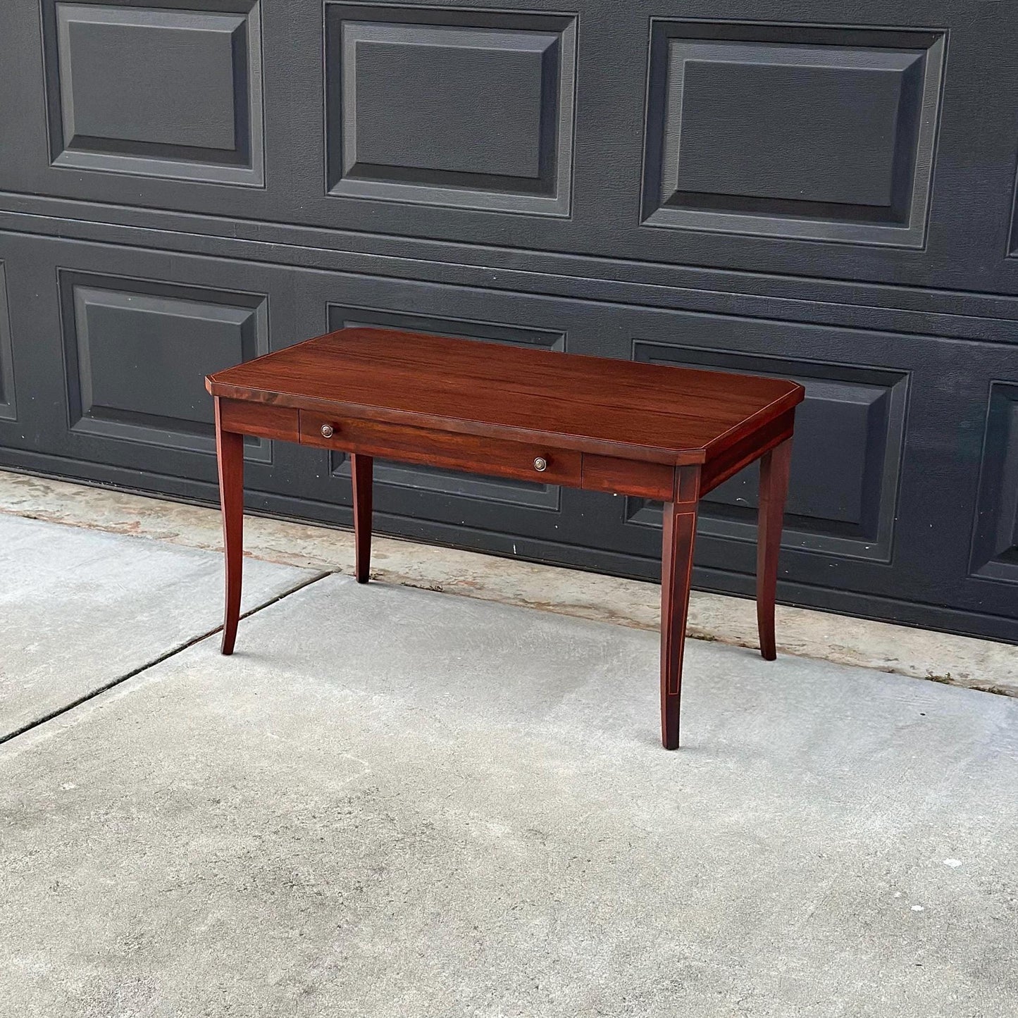 Antique Early 1900's Banded Mahogany Single Drawer Traditional Wood Coffee Table