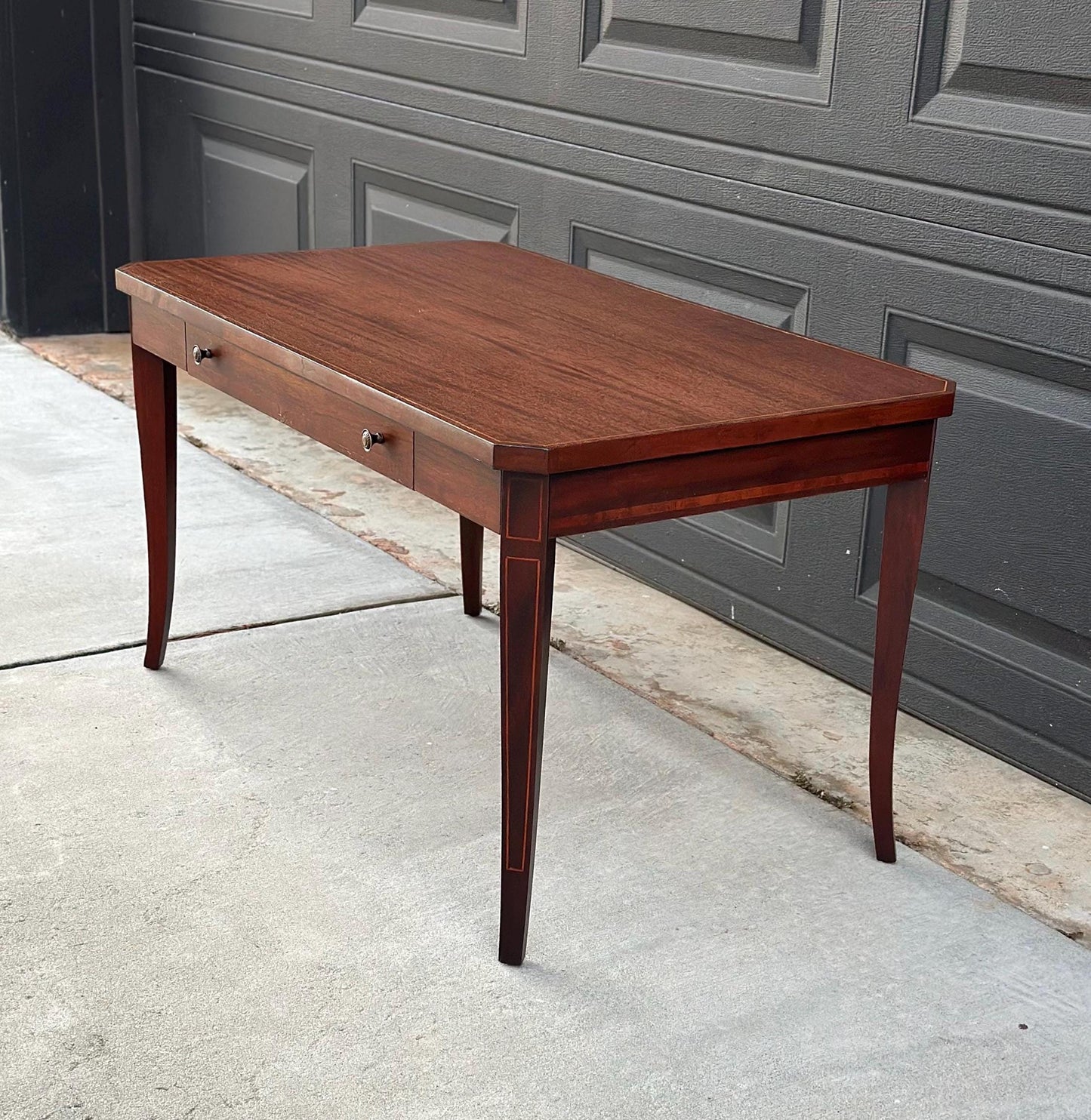 Antique Early 1900's Banded Mahogany Single Drawer Traditional Wood Coffee Table