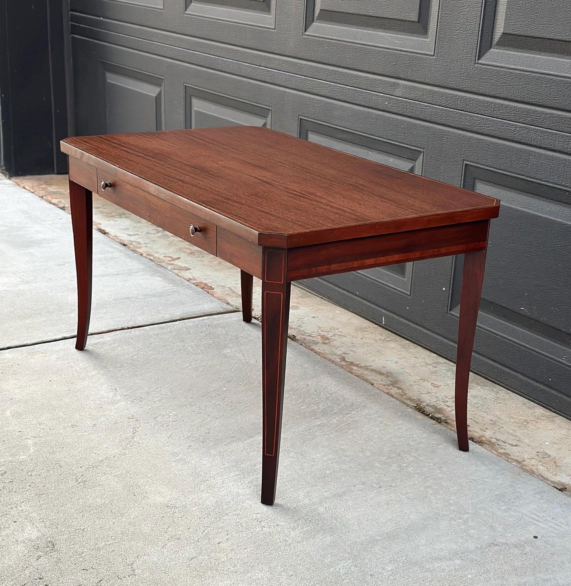 Antique Early 1900's Banded Mahogany Single Drawer Traditional Wood Coffee Table