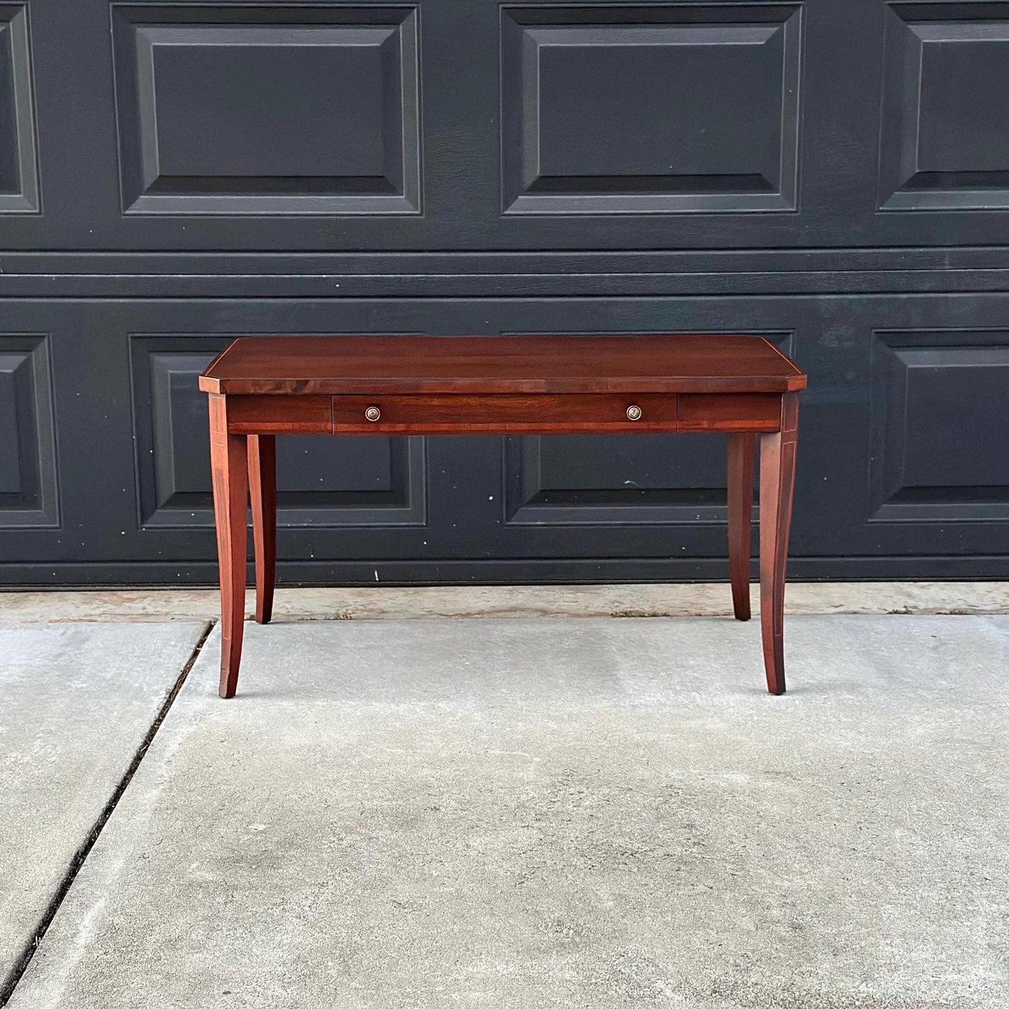 Antique Early 1900's Banded Mahogany Single Drawer Traditional Wood Coffee Table