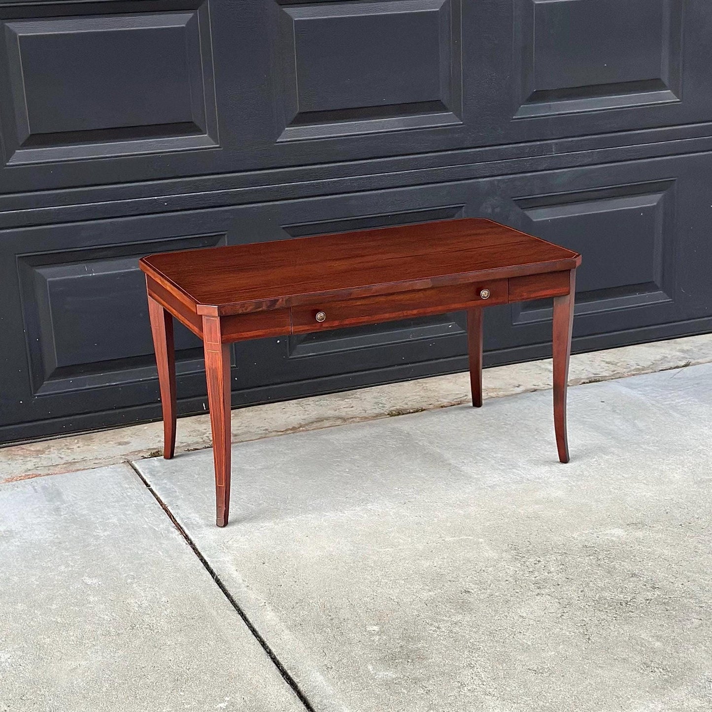 Antique Early 1900's Banded Mahogany Single Drawer Traditional Wood Coffee Table