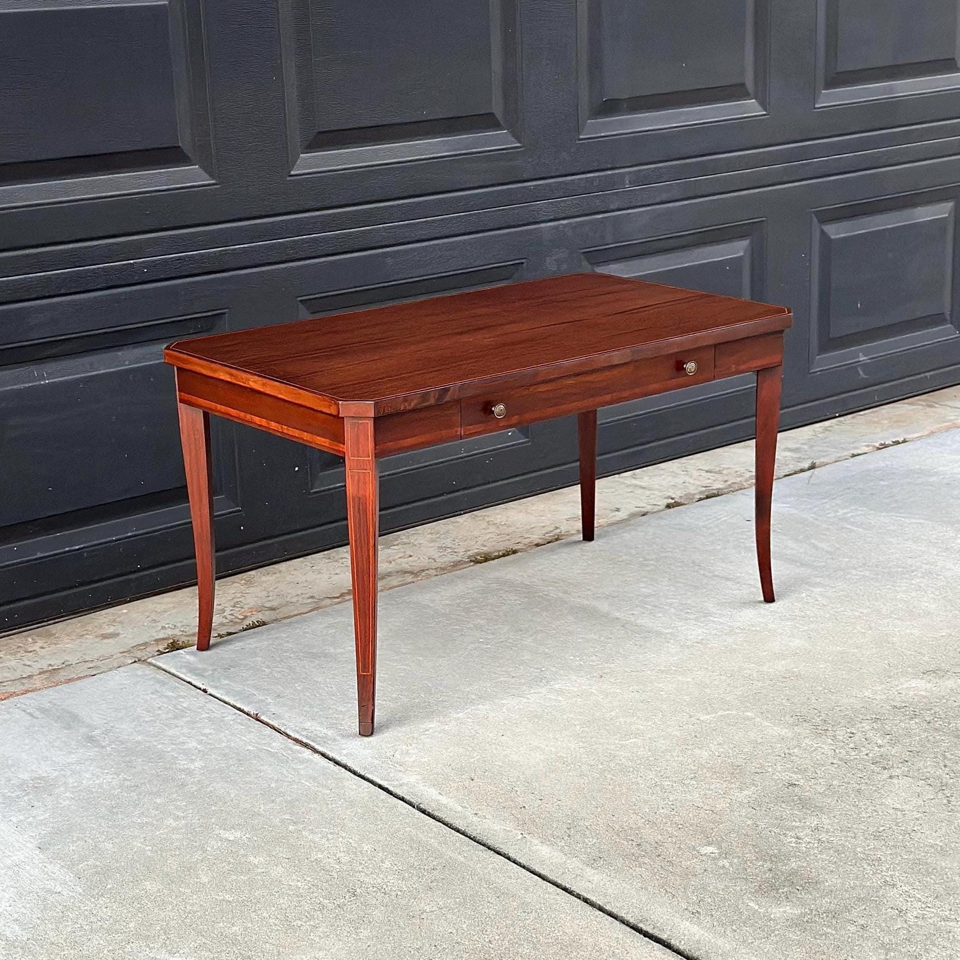 Antique Early 1900's Banded Mahogany Single Drawer Traditional Wood Coffee Table