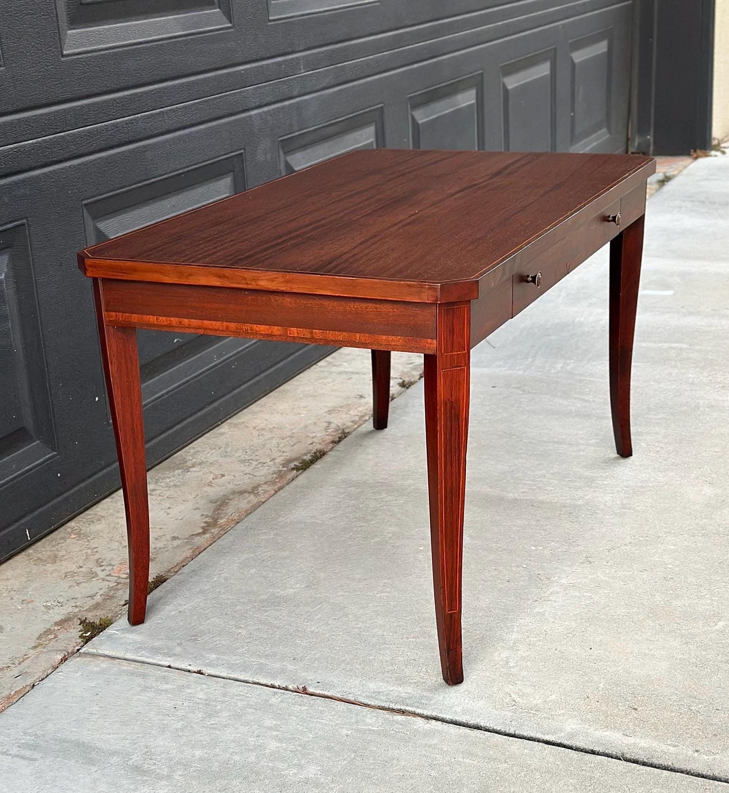 Antique Early 1900's Banded Mahogany Single Drawer Traditional Wood Coffee Table