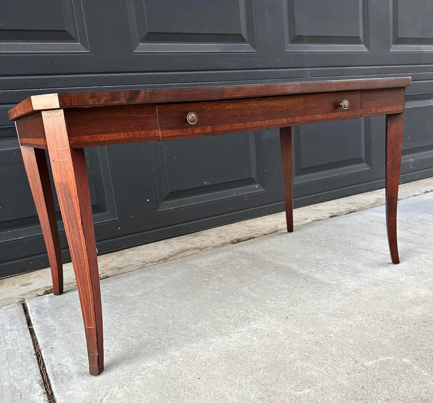 Antique Early 1900's Banded Mahogany Single Drawer Traditional Wood Coffee Table