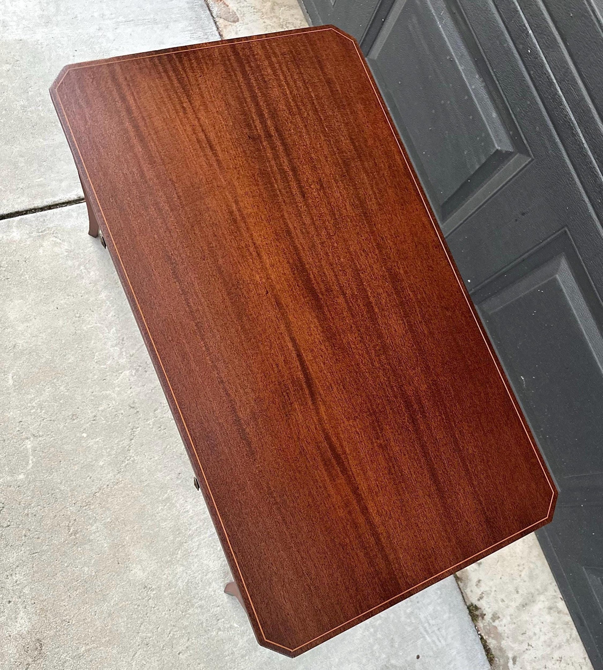Antique Early 1900's Banded Mahogany Single Drawer Traditional Wood Coffee Table