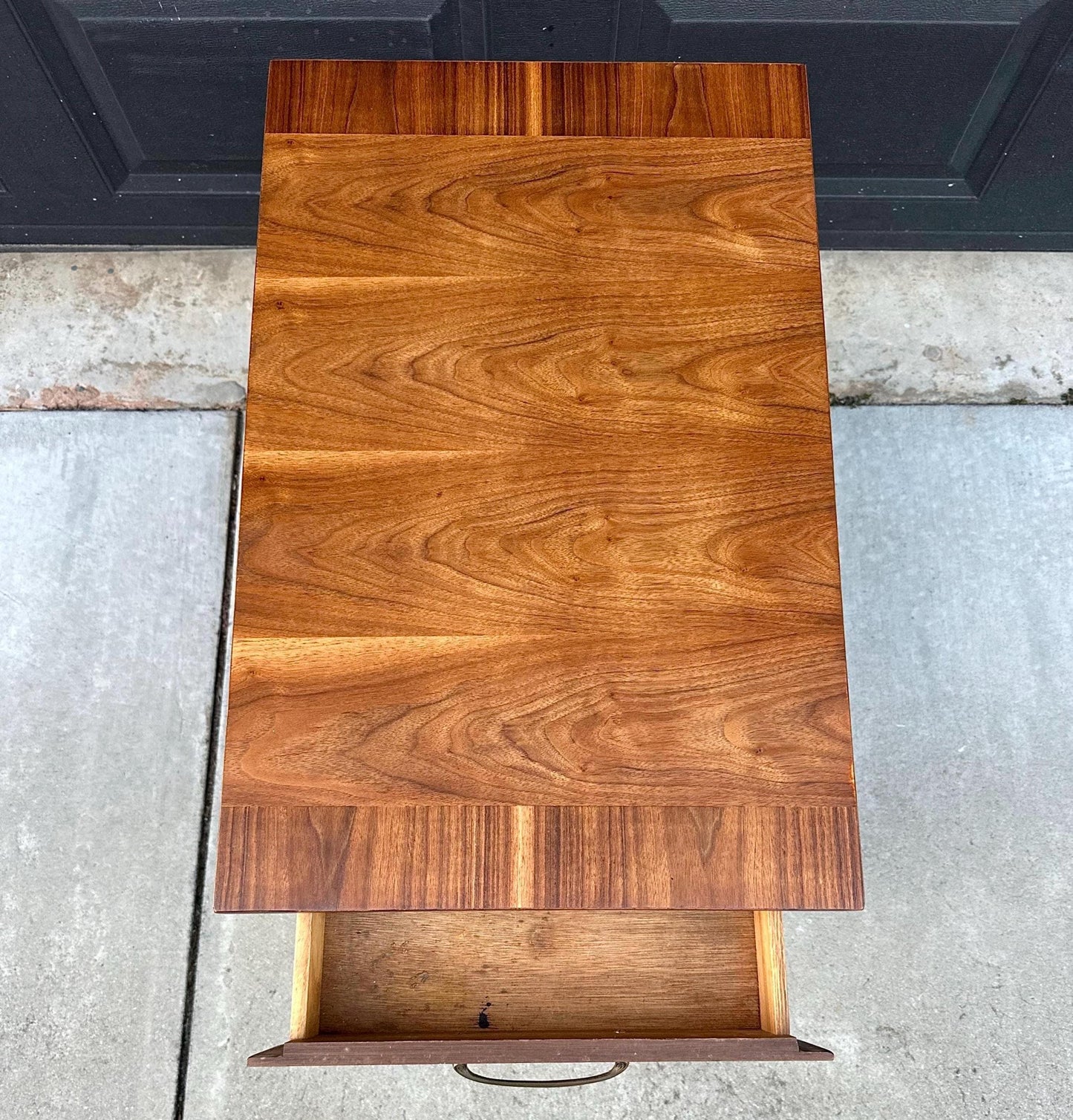 Vintage Mid 1900's Walnut Wood Single Drawer Platform MCM Side Table