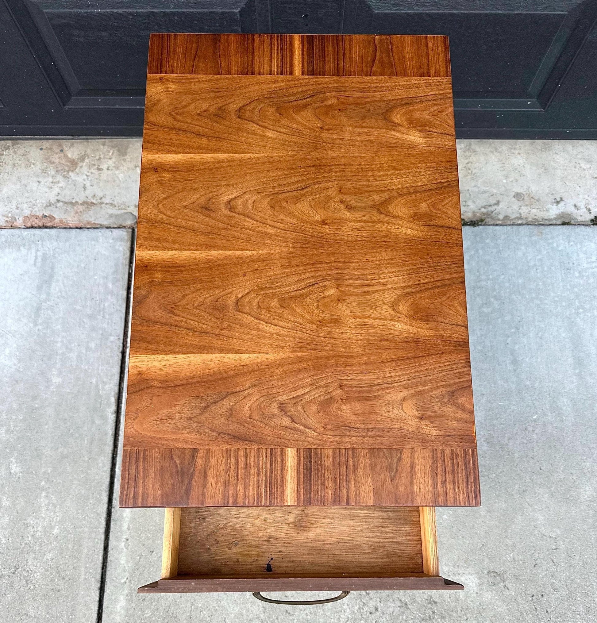 Vintage Mid 1900's Walnut Wood Single Drawer Platform MCM Side Table