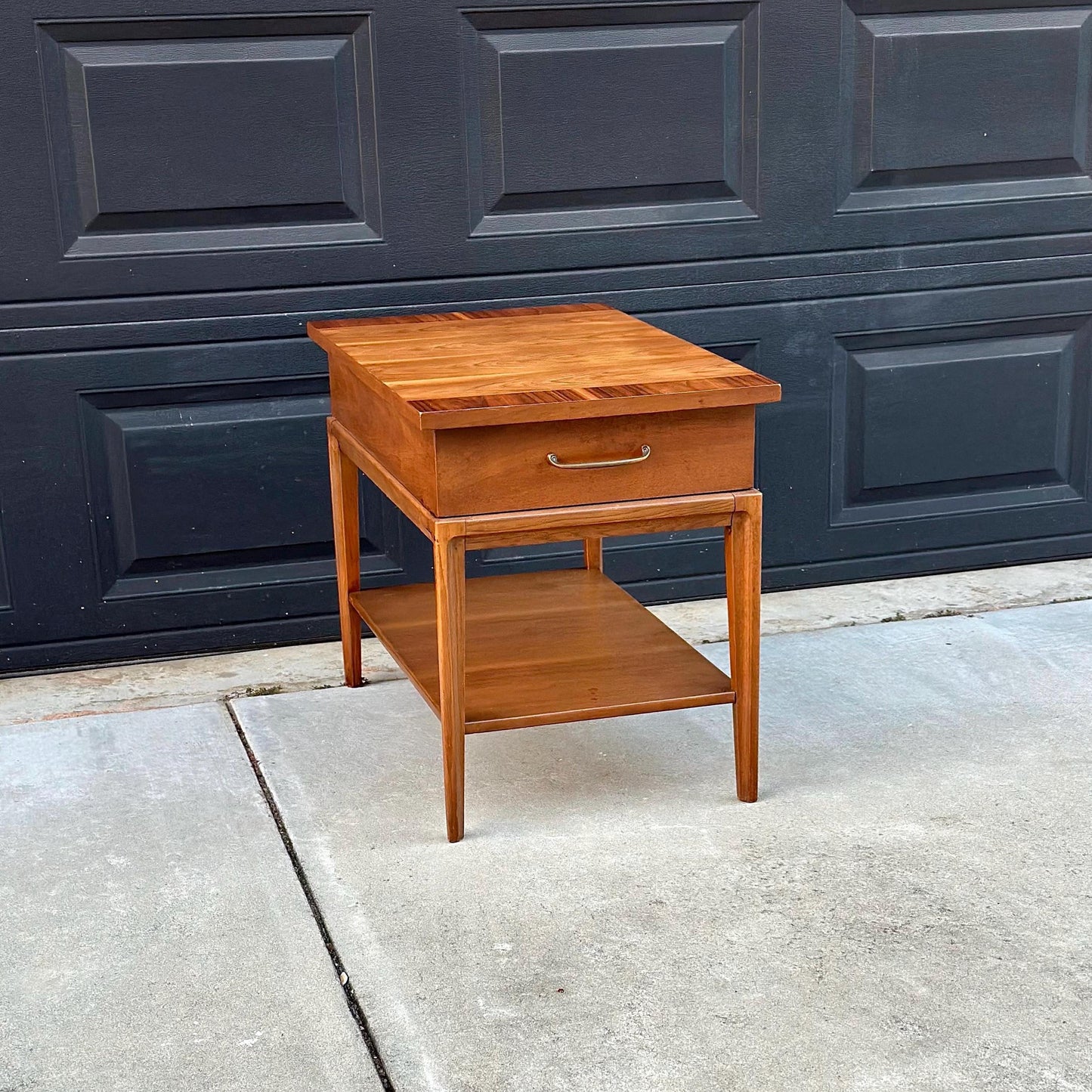 Vintage Mid 1900's Walnut Wood Single Drawer Platform MCM Side Table