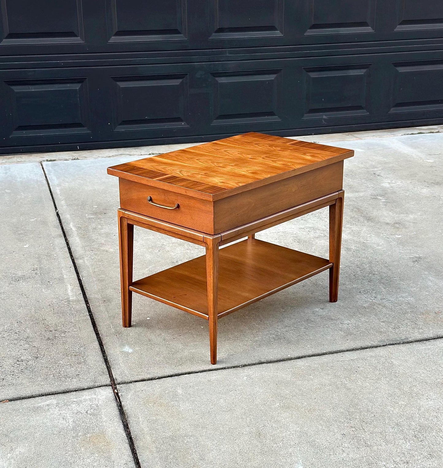Vintage Mid 1900's Walnut Wood Single Drawer Platform MCM Side Table