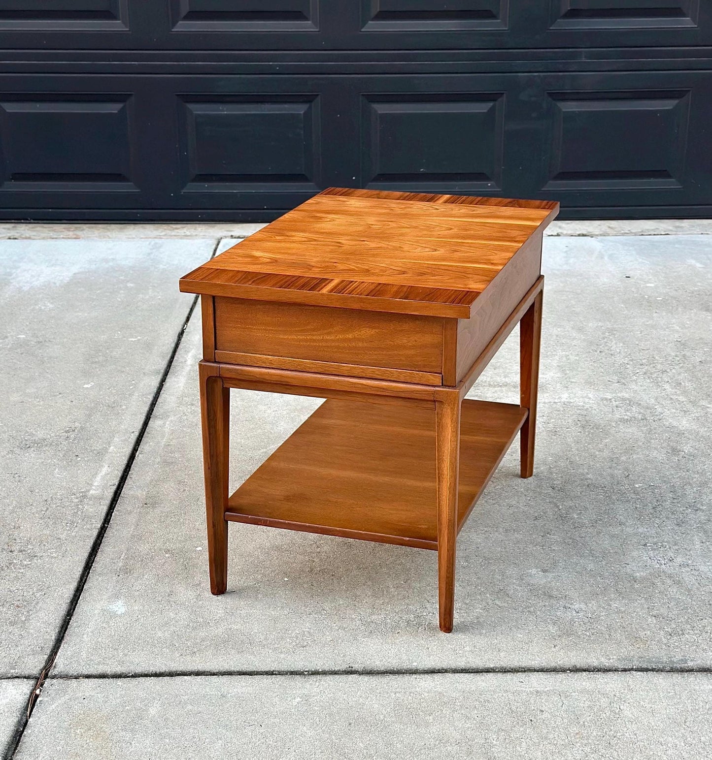 Vintage Mid 1900's Walnut Wood Single Drawer Platform MCM Side Table
