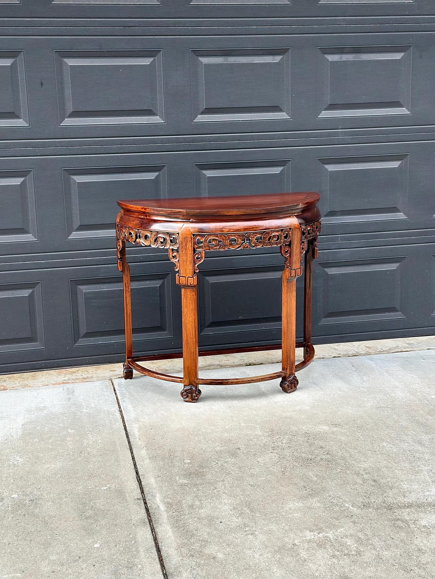 Antique Early 1900's Solid Wood Demi-Lune Mahogany Oriental Half Round Accent Table