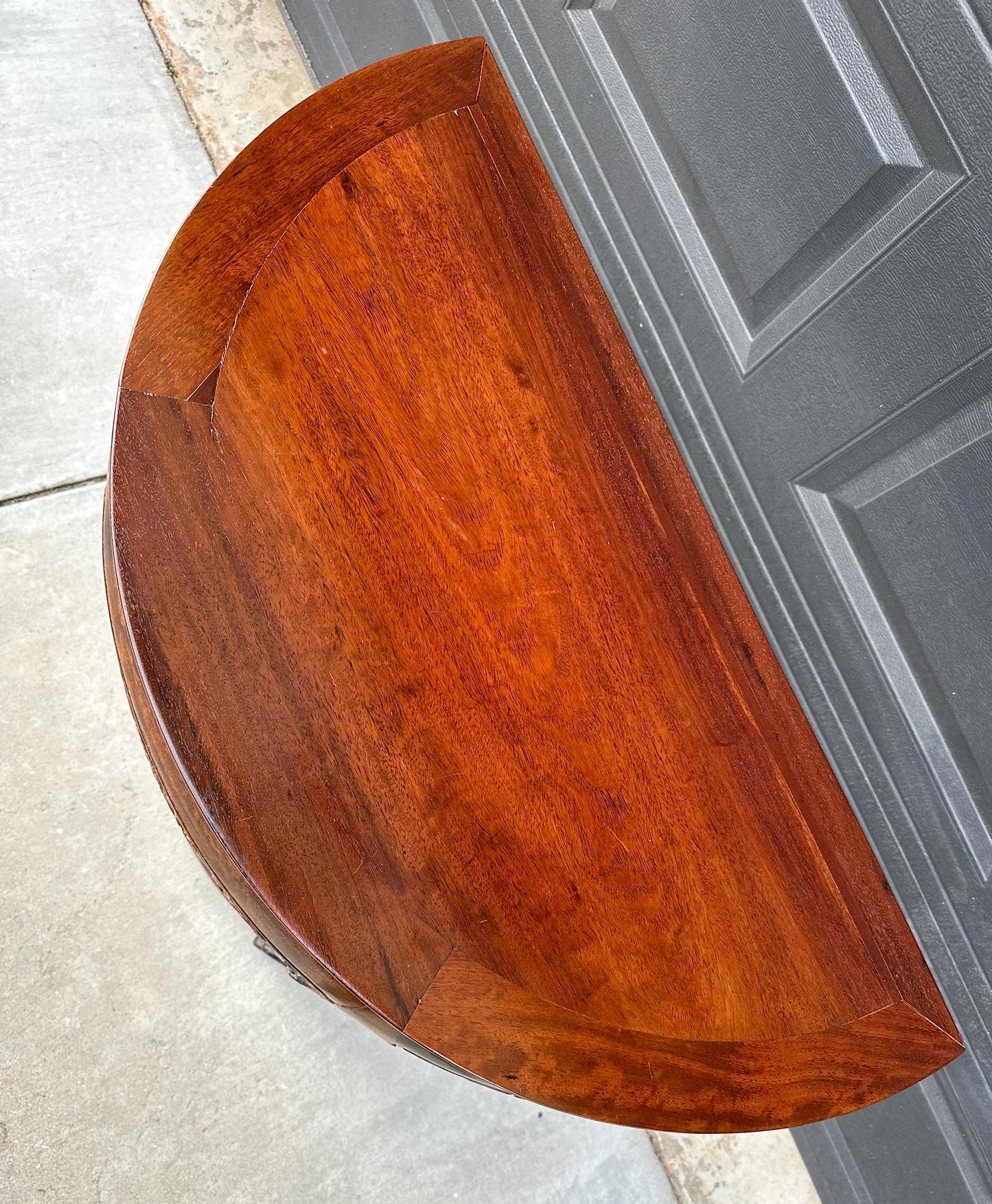 Antique Early 1900's Solid Wood Demi-Lune Mahogany Oriental Half Round Accent Table