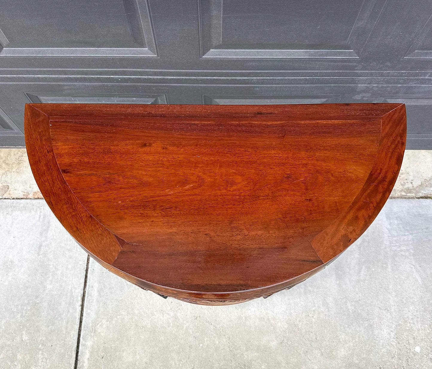 Antique Early 1900's Solid Wood Demi-Lune Mahogany Oriental Half Round Accent Table