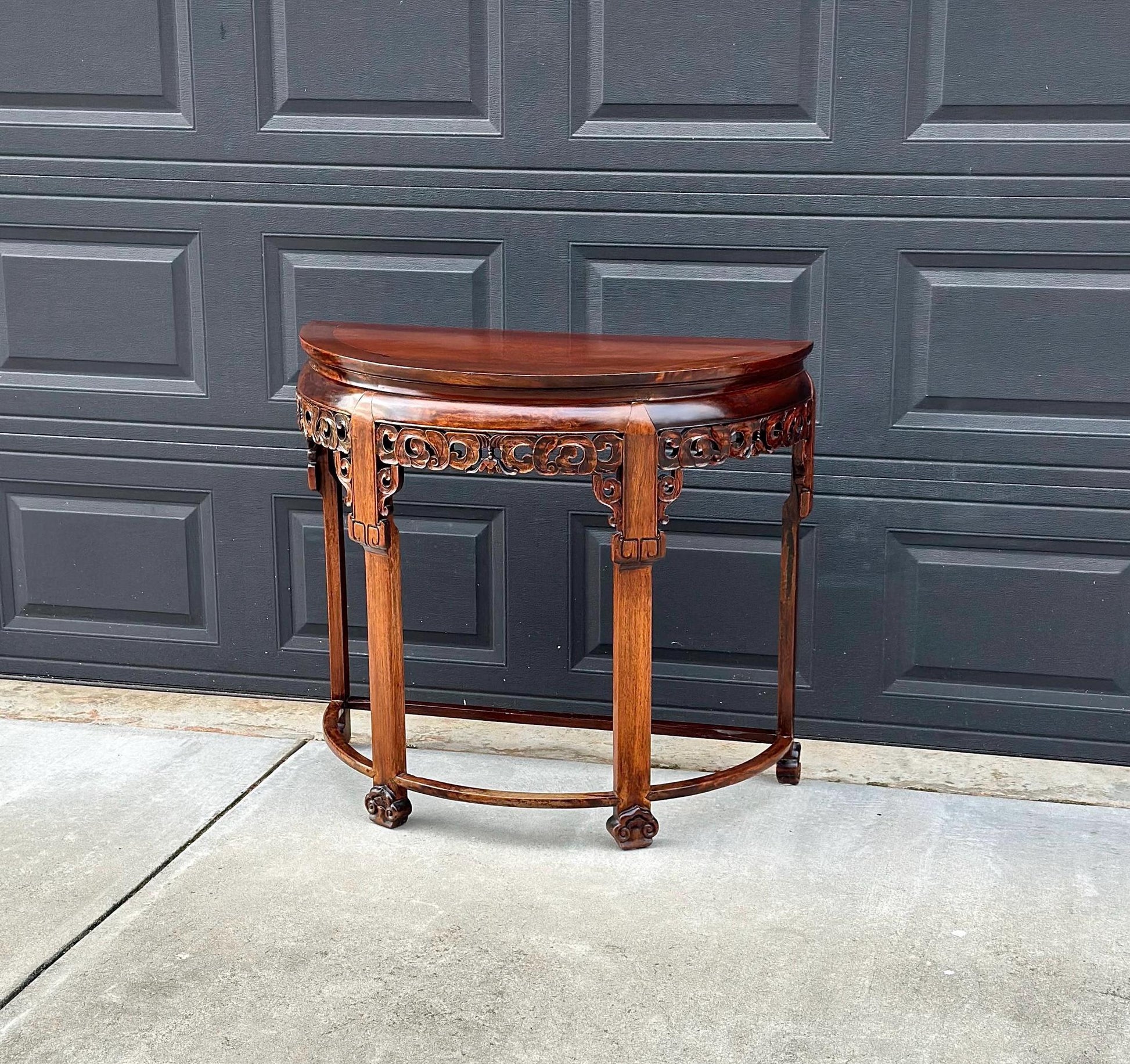 Antique Early 1900's Solid Wood Demi-Lune Mahogany Oriental Half Round Accent Table