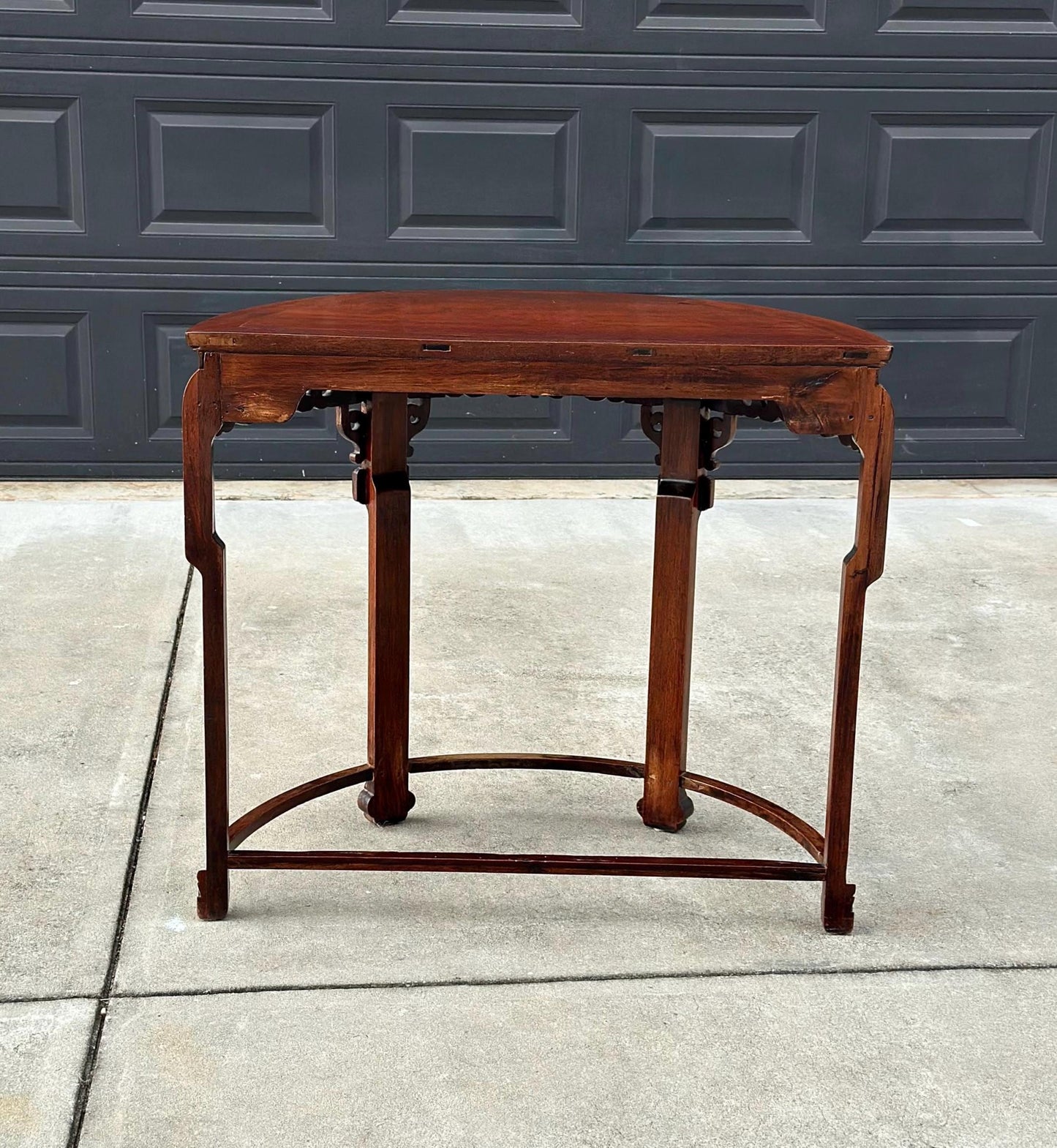 Antique Early 1900's Solid Wood Demi-Lune Mahogany Oriental Half Round Accent Table