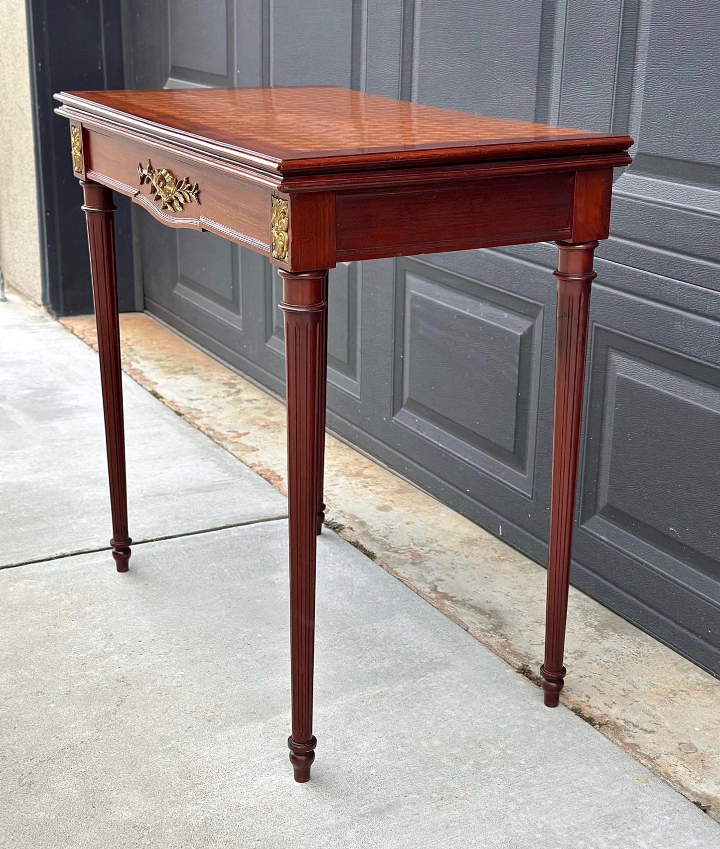 Antique Early 1900's Federal Mahogany Wood Ormolu Accent Game Table