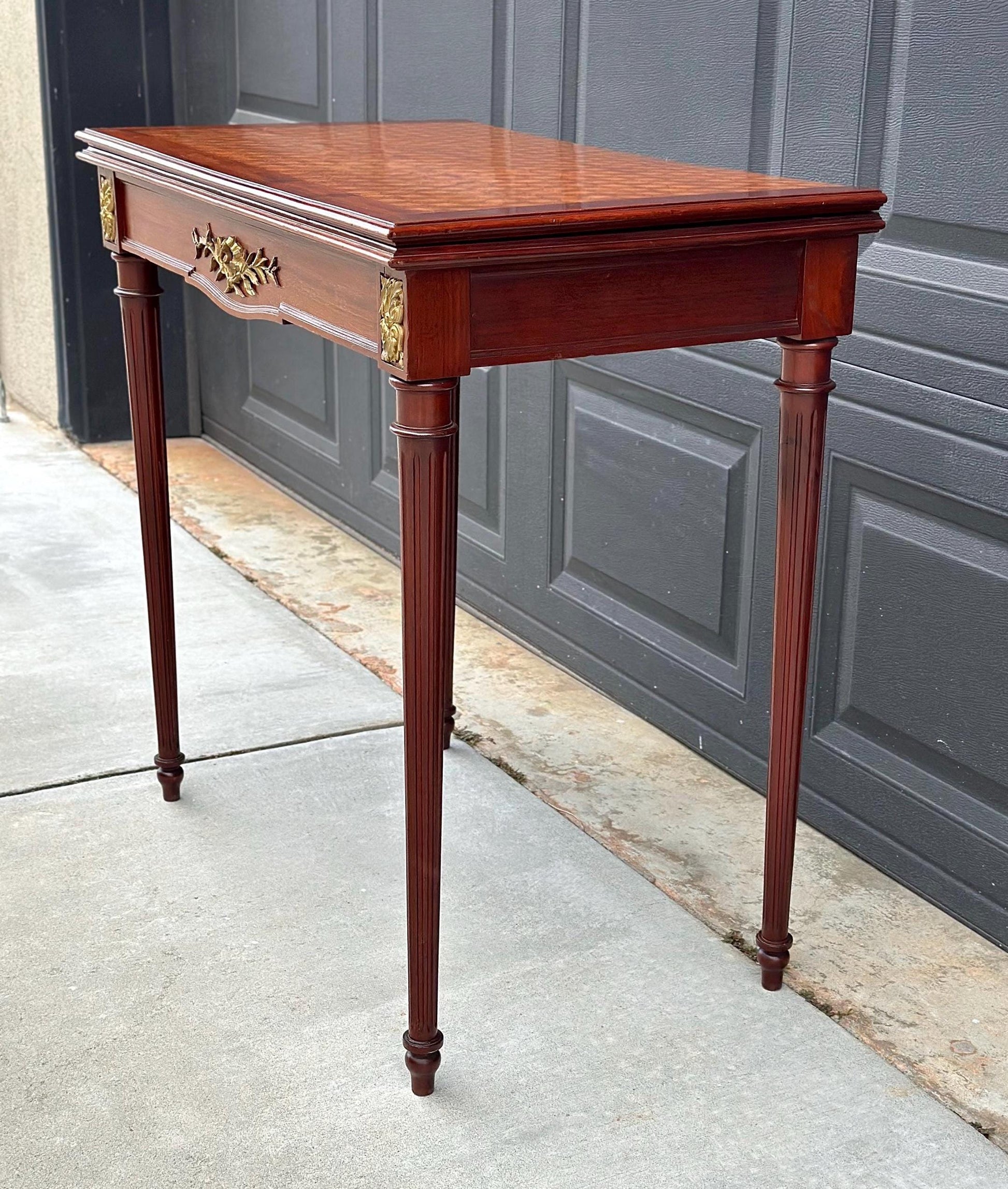 Antique Early 1900's Federal Mahogany Wood Ormolu Accent Game Table