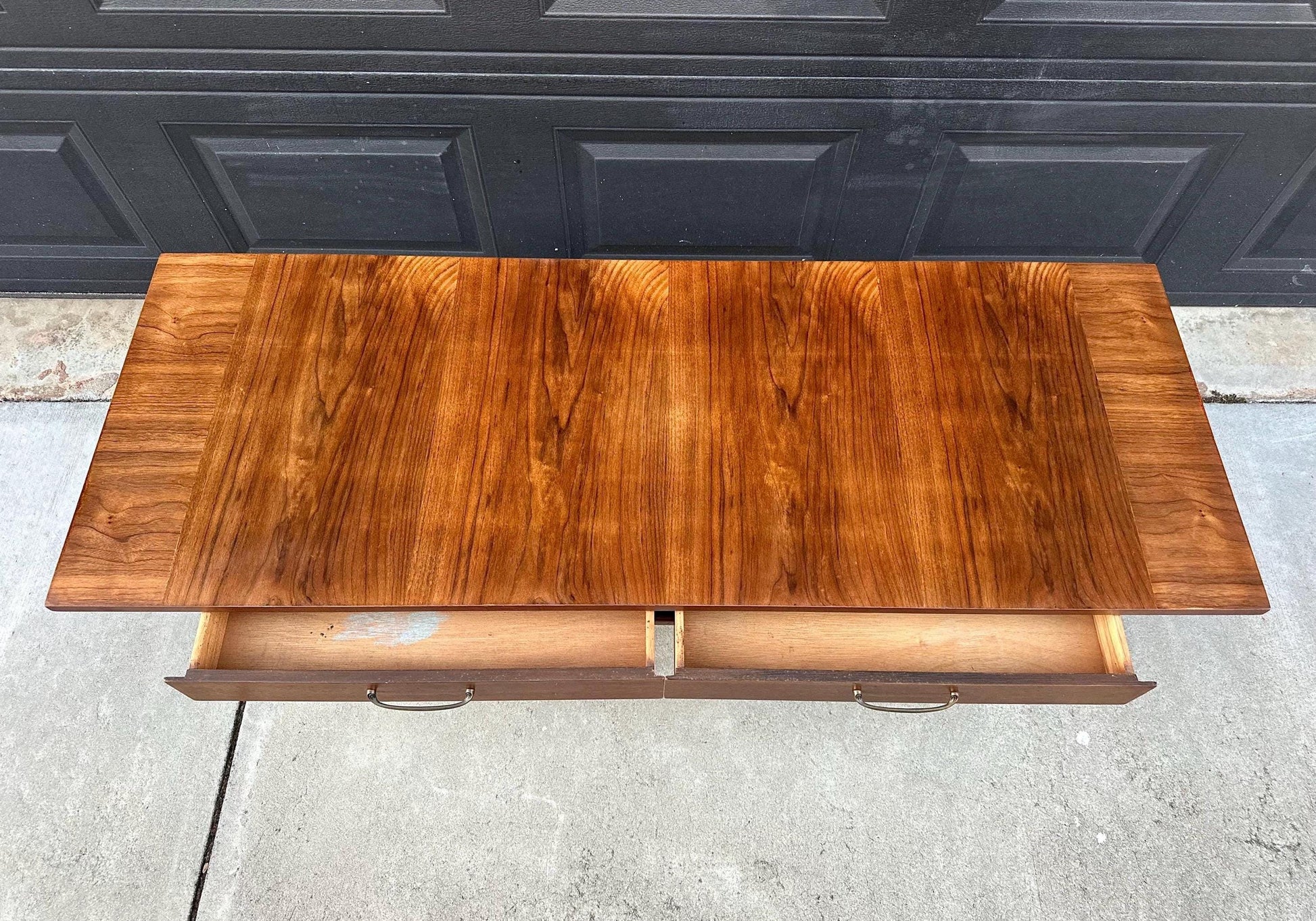 Vintage Mid 1900's Walnut Wood Mid Century Modern Two Drawer Platform Coffee Table