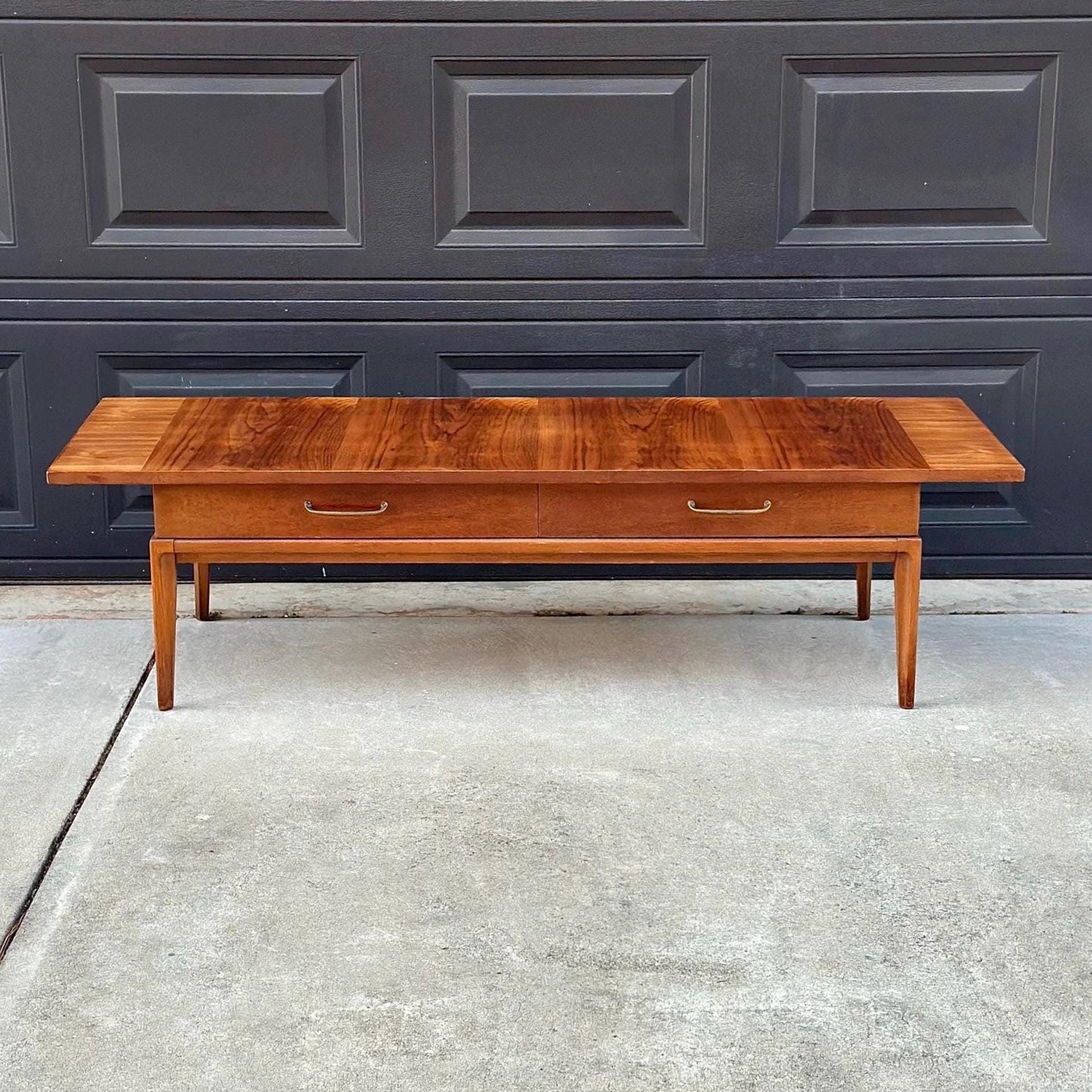 Vintage Mid 1900's Walnut Wood Mid Century Modern Two Drawer Platform Coffee Table