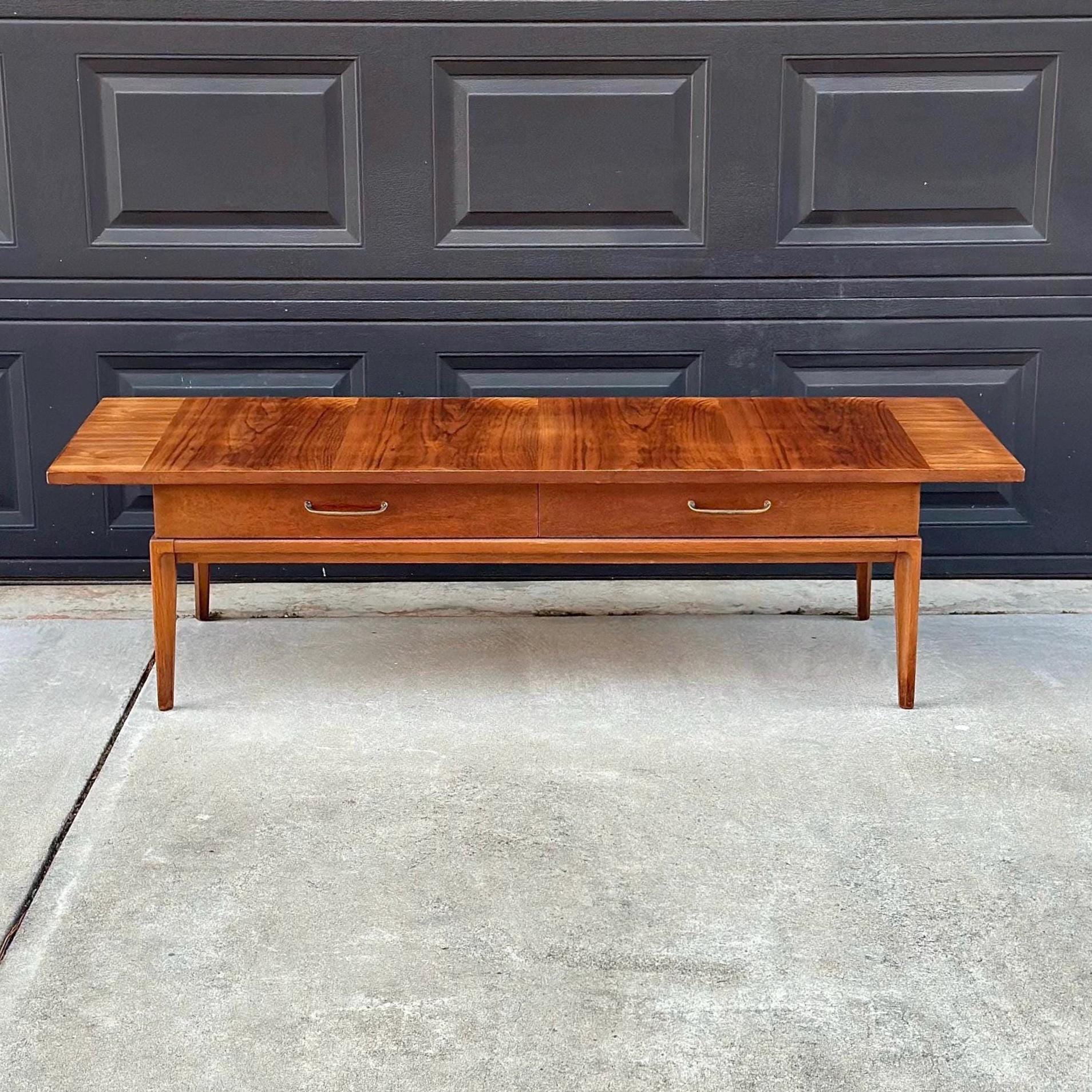 Vintage Mid 1900's Walnut Wood Mid Century Modern Two Drawer Platform Coffee Table