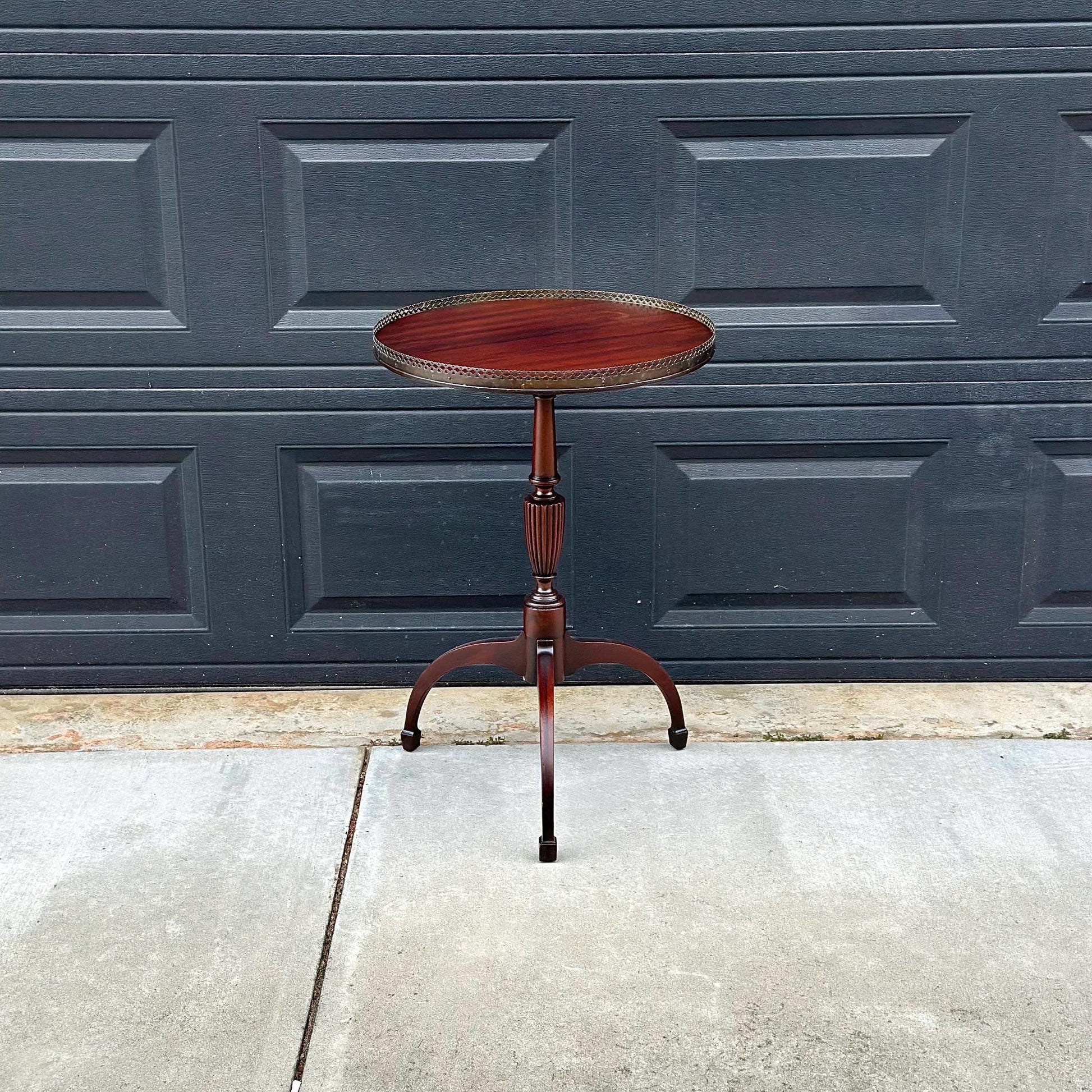 Antique Early 1900's Solid Wood Brass Trim Federal Mahogany Side Table